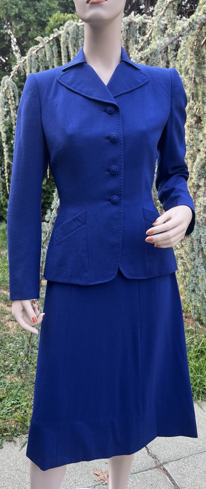 VINTAGE 1940’s TAILORBROOKE ROYAL BLUE RAYON SKIRT SUIT