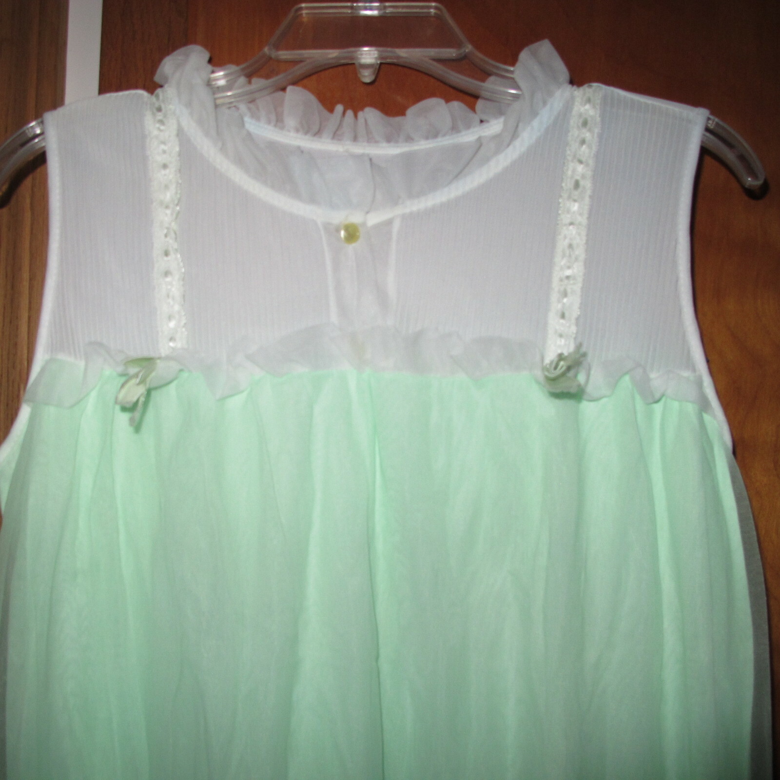 Vintage 1950s Belinda Green White Lace Nightgown Negligee Sheer Sleepware M / L