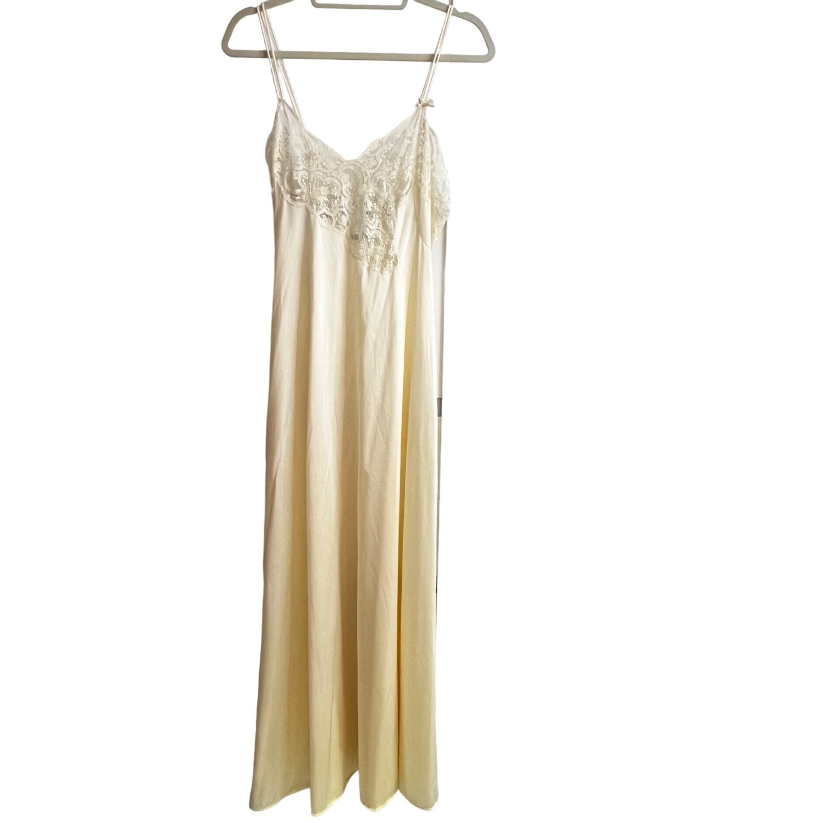 Vintage Lily Of France Ivory Satin & Lace Nightgown Spaghetti Straps Large