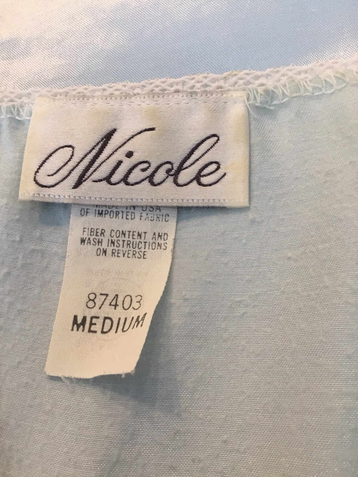 Nicole Vintage night gown Blue M USA poly cotton Blend Satin mid-calf
