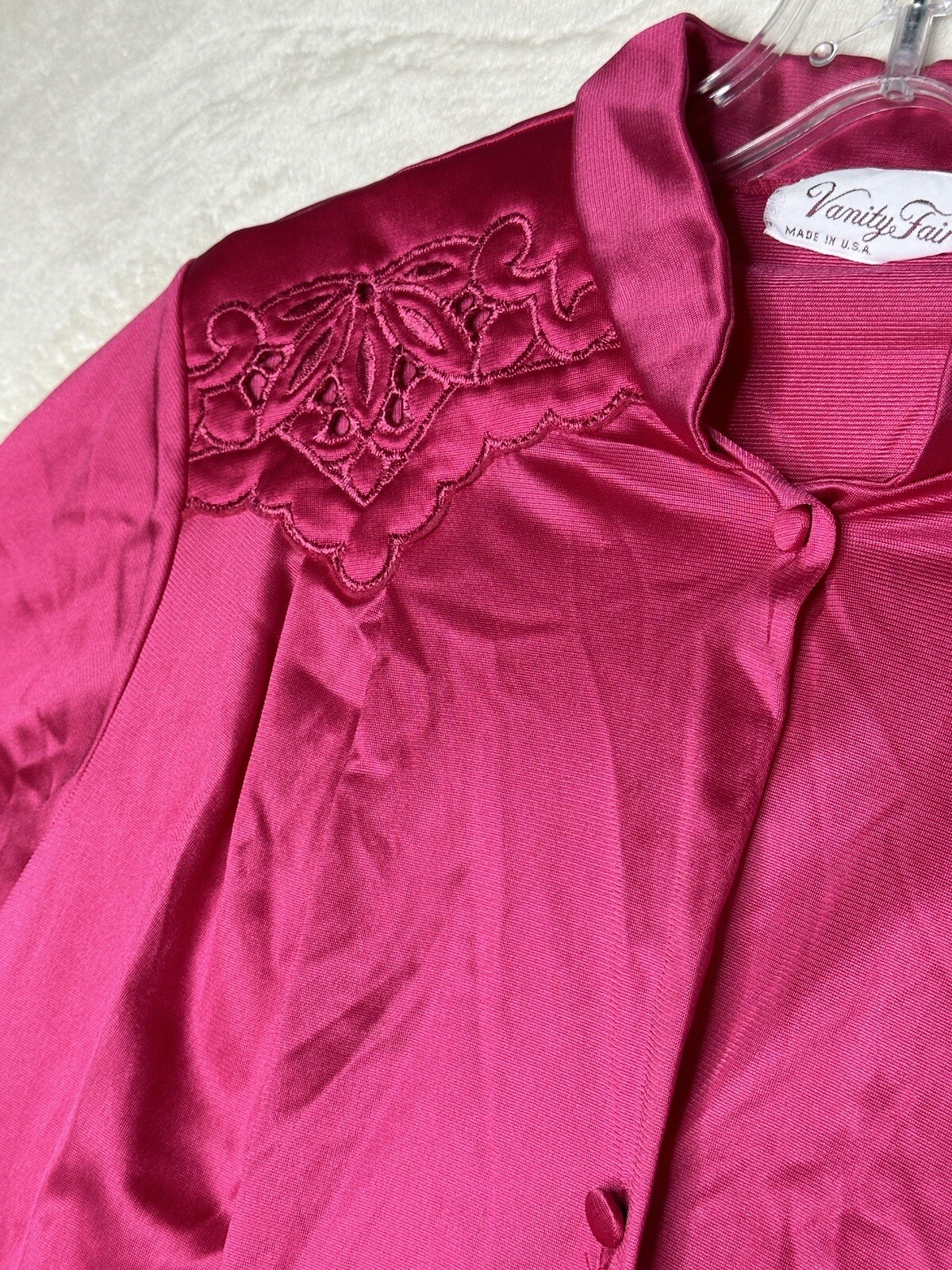 Vintage Vanity Fair Nightgown Size Small Magenta Pink Long Embroidery Button Up