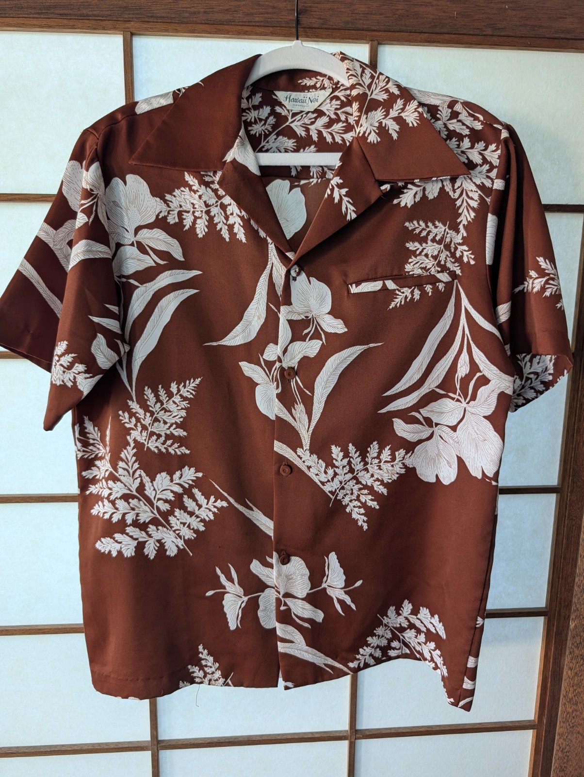 Vintage 70s 80s HAWAII NEI Honolulu Honeymoon Set Brown White Botanical Print 10