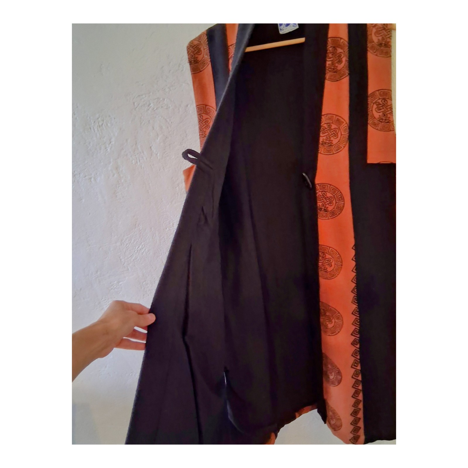 Vintage Ganesh Nepal Quilted Long Vest Duster Tibetan Boho Ethnic Print M