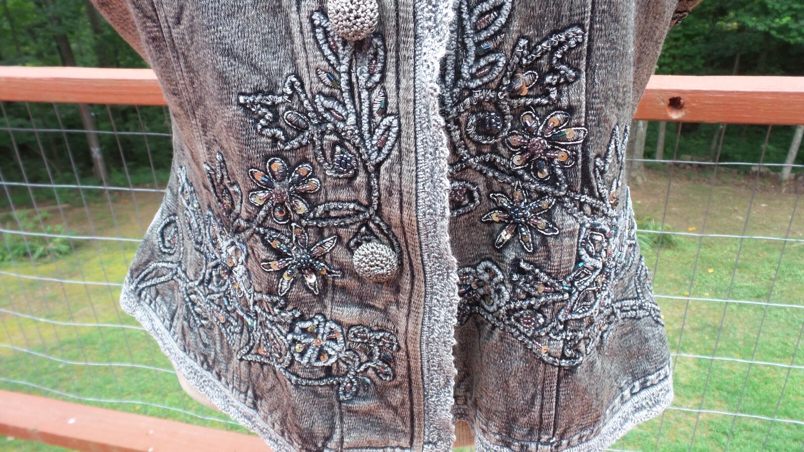Vintage 80’s FLASHBACK Black Embroidered Sequined Lace Denim Boho Vest size M
