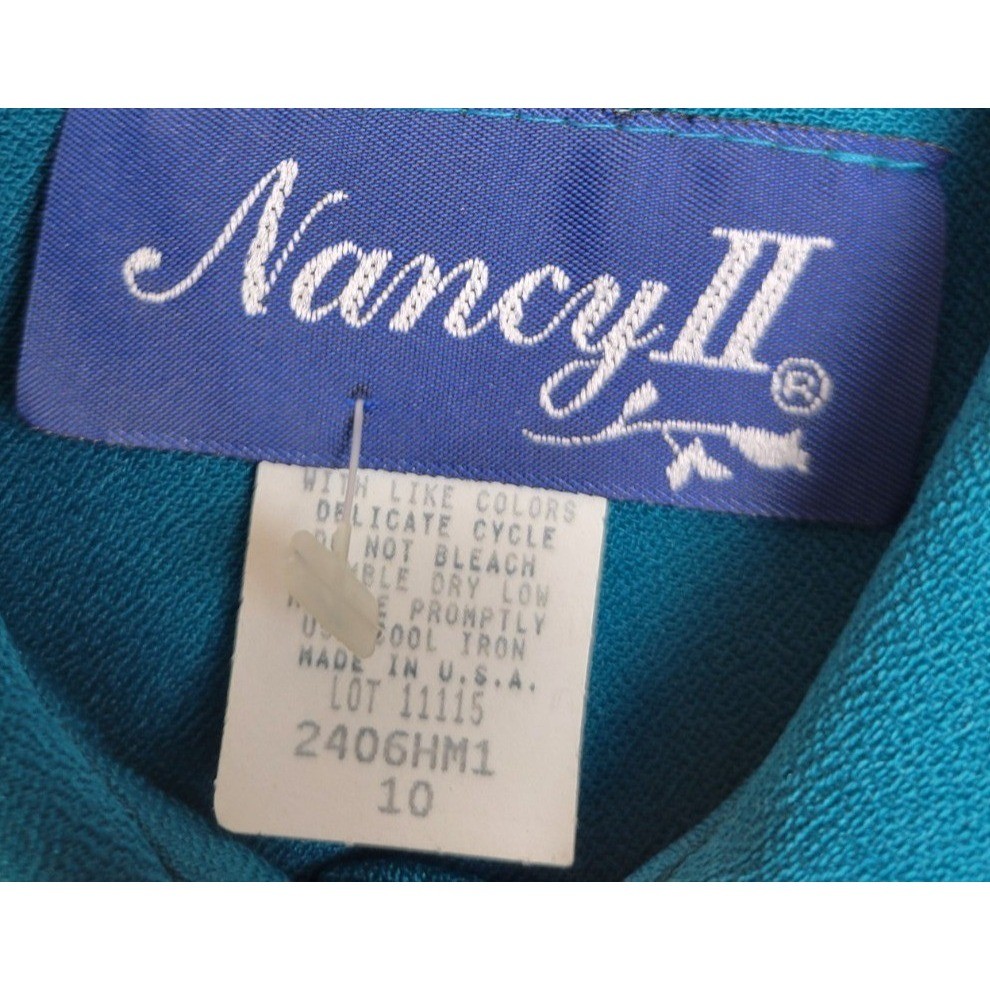 Vtg Nancy II Midi Dress 80s Minimalist Belted Long Sleeve Modest Teal Blue 10