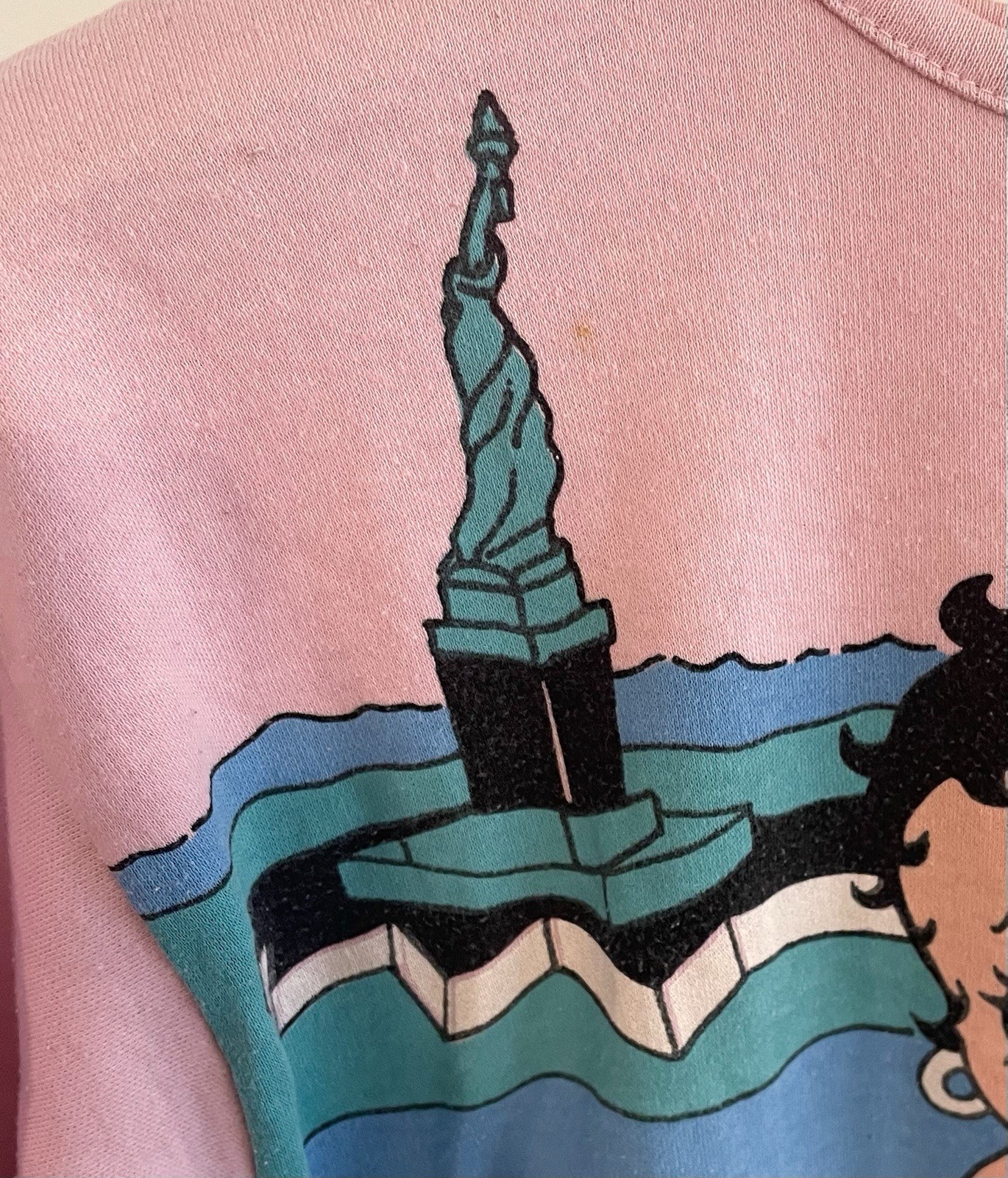 Vintage 1985 BETTY BOOP NYC Cuffed Bottom Tshirt BJ FROG Pink M/L