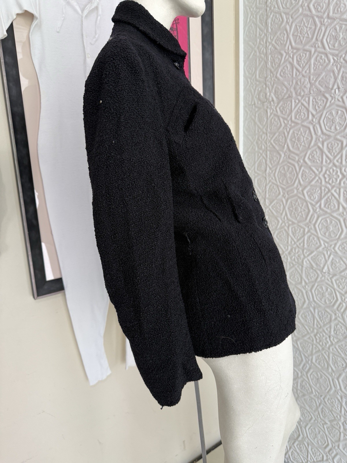 Vintage 1940s women’s black wool boucle jacket-Tailored gothic vamp Antique Fall