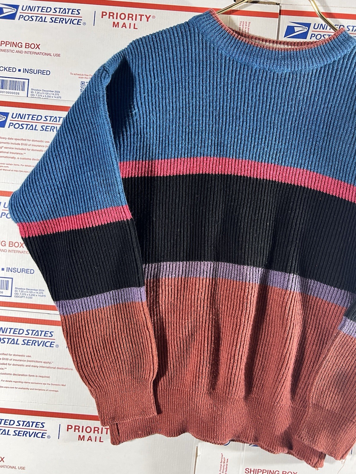 Vintage 90s Saturdays Sweater Geometric Knit Grandma Pullover Colors Stripes L