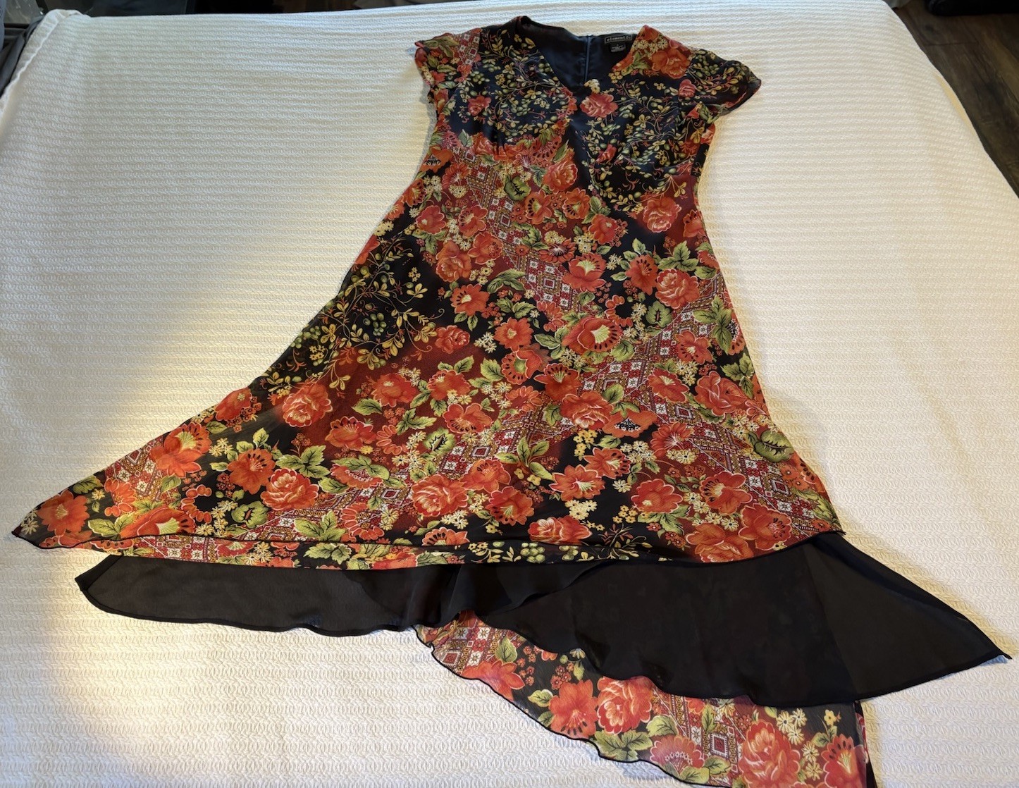 Vintage 90s Asymmetric Chiffon Maxi Dress Whimsygoth Boho Handkerchief Hem Lg