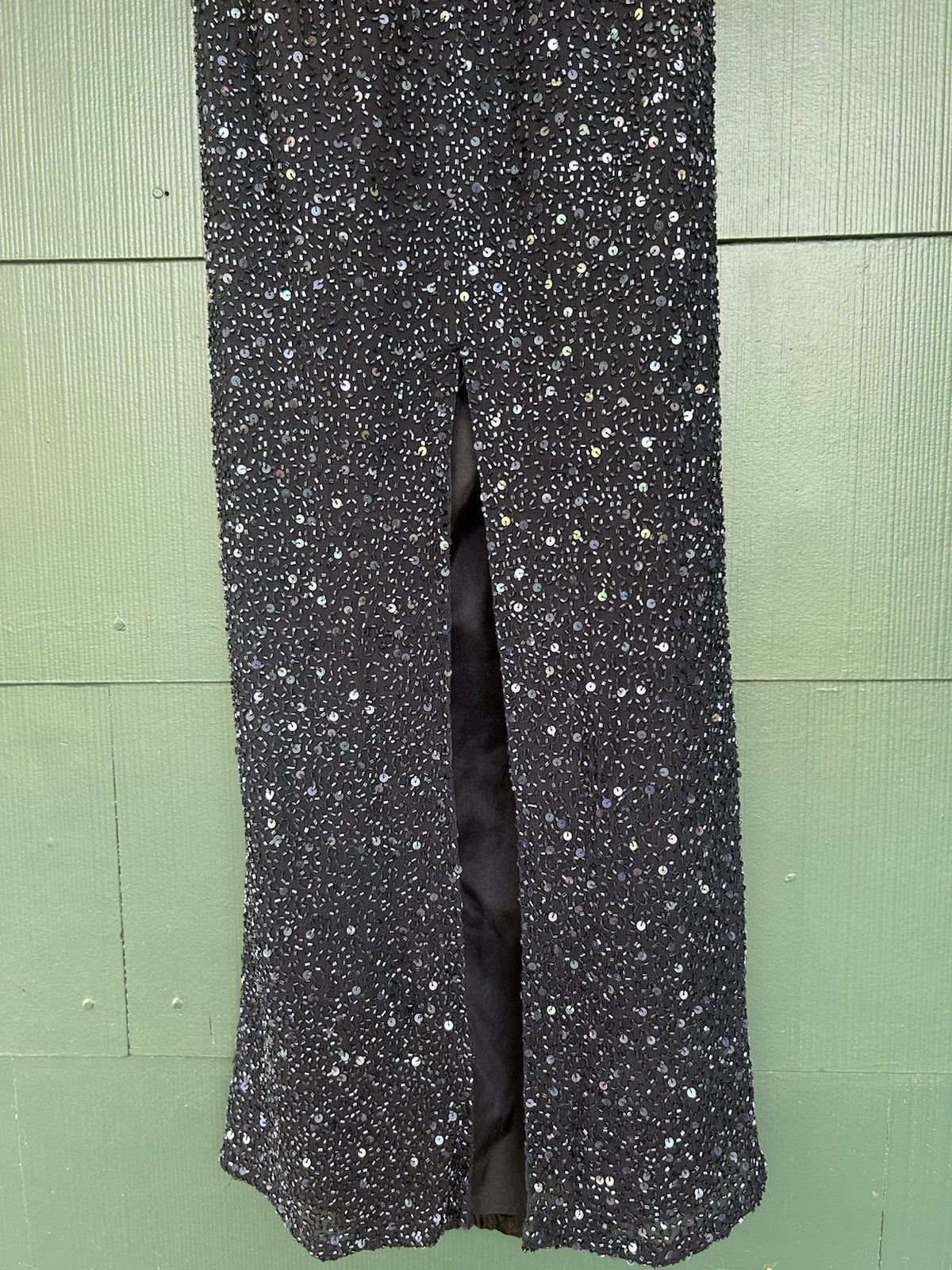Vintage 90s Handbeaded Silk Maxi Gown Navy Strapless XS Panoply Goth Vampy