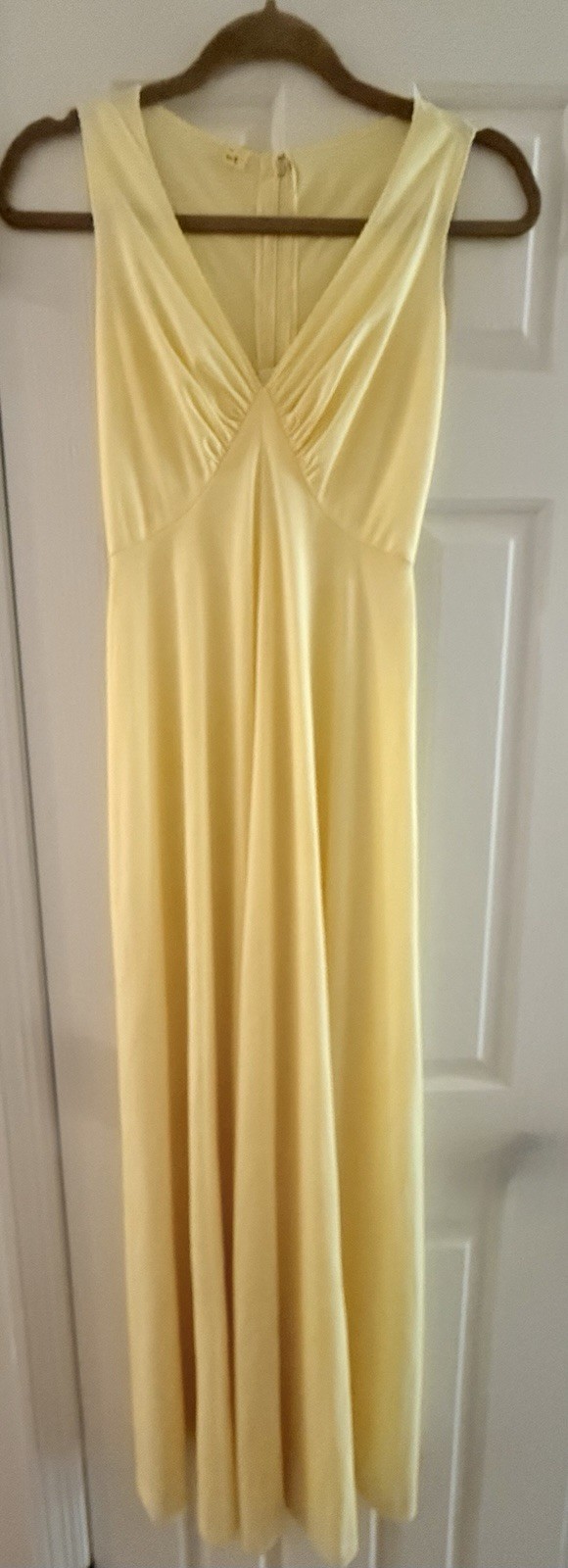 Vintage Retro 60’s 70’s Evening Gown Sz 6 Butter Lemon Yellow Maxi Empire Dress