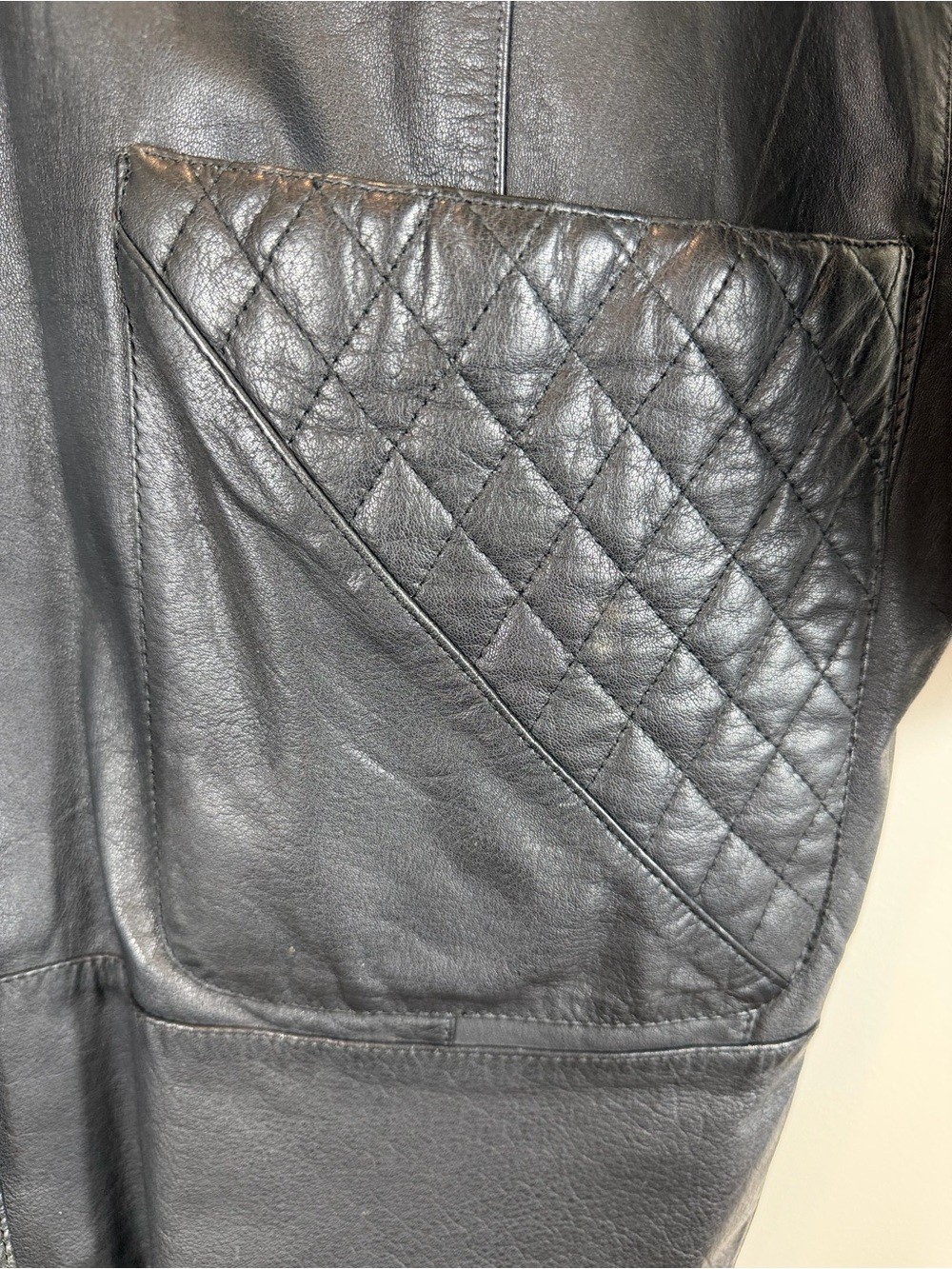 Vintage George Sport by Sally B Black Leather Jacket, Quilted Patch Pockets M