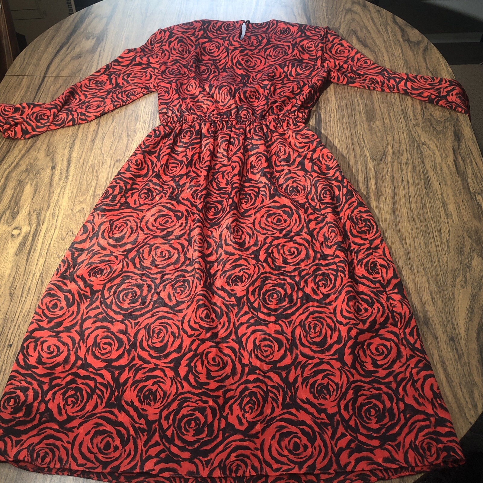Vintage Carriage Court Evening Dress Red Roses Pockets Elastic Waist READ SIZE