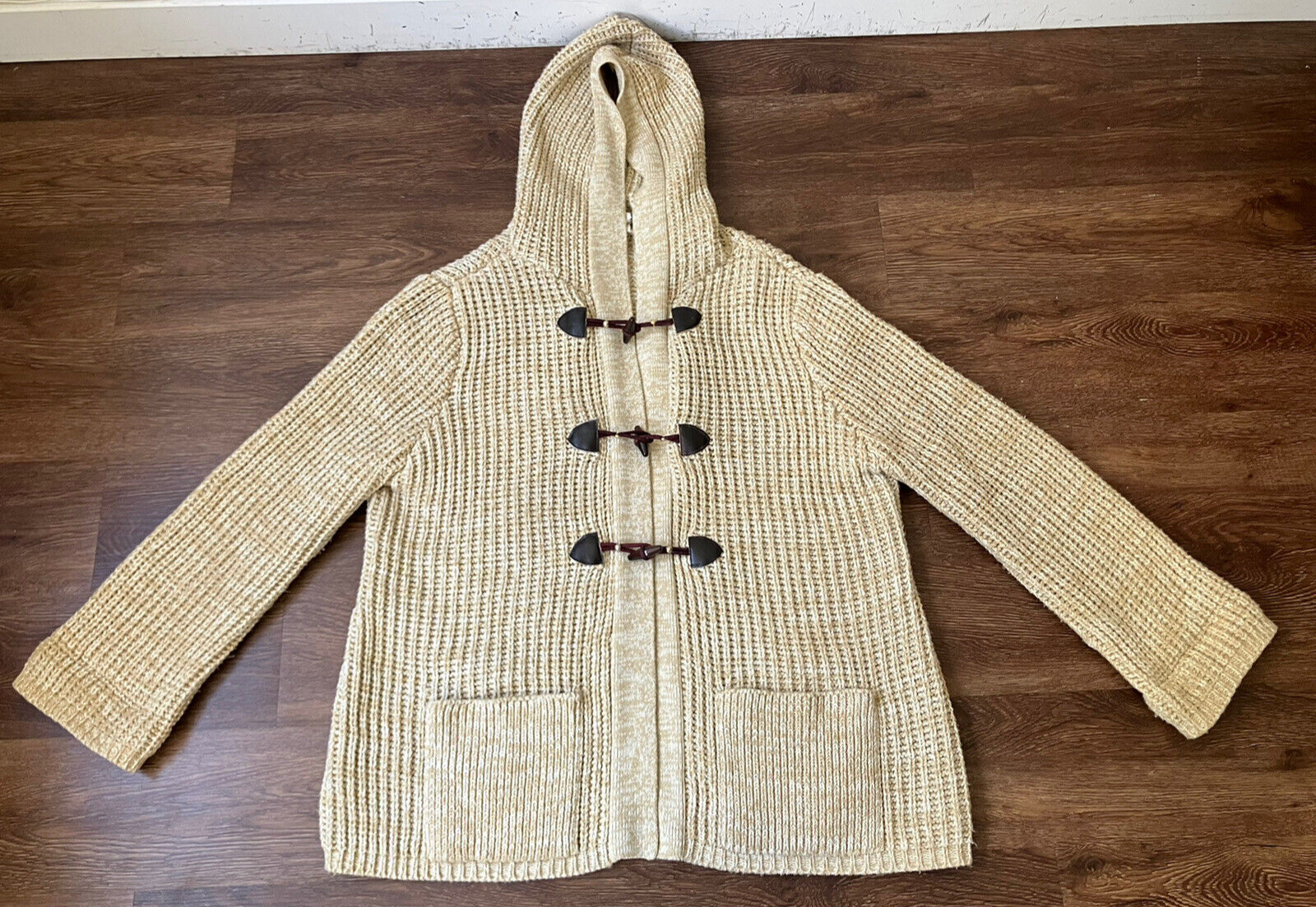 Vintage ’70s Montgomery Ward Hooded Chunky Sweater Jacket Toggle Buttons XL/XXL