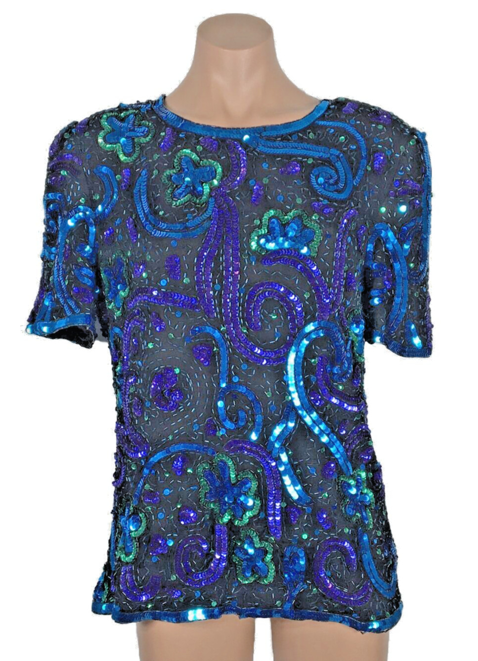 Laurence Kazar Purple Flapper Beaded Evening Formal Silk SEQUIN Gatsby VTG M
