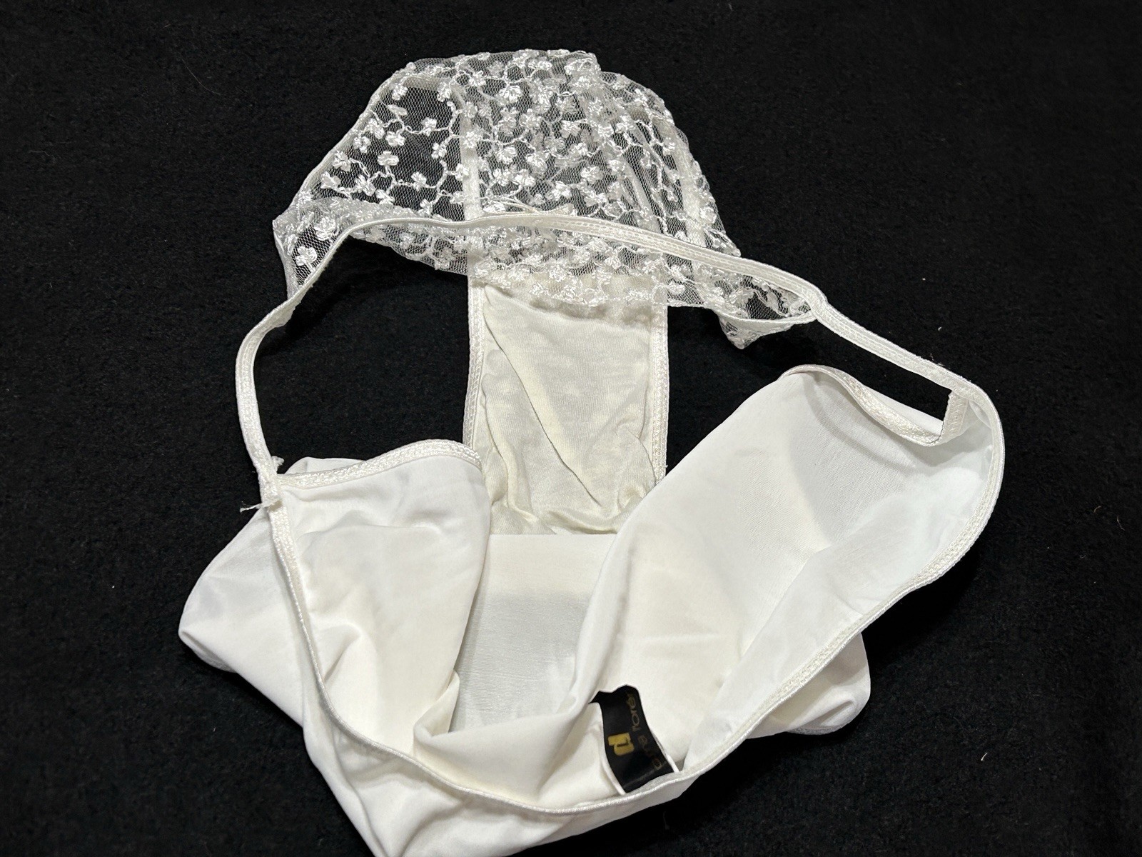 Vtg DONNA LOREN 105X Embroidered Sheer Mesh Satin 4X White String Bikini Panties