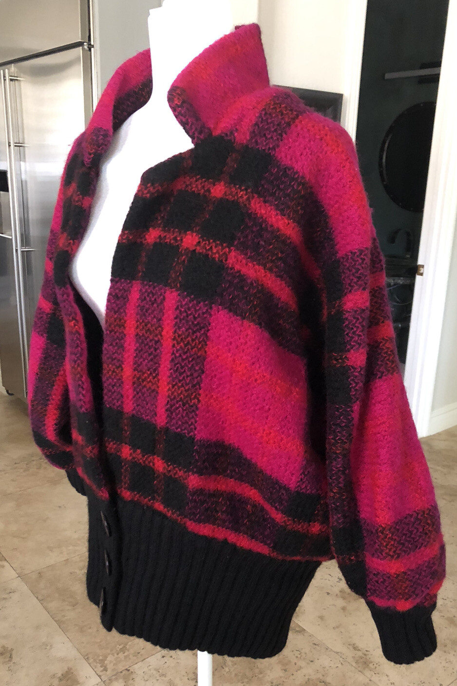 Carlisle Couture Wool Plaid Oversized Cardigan L