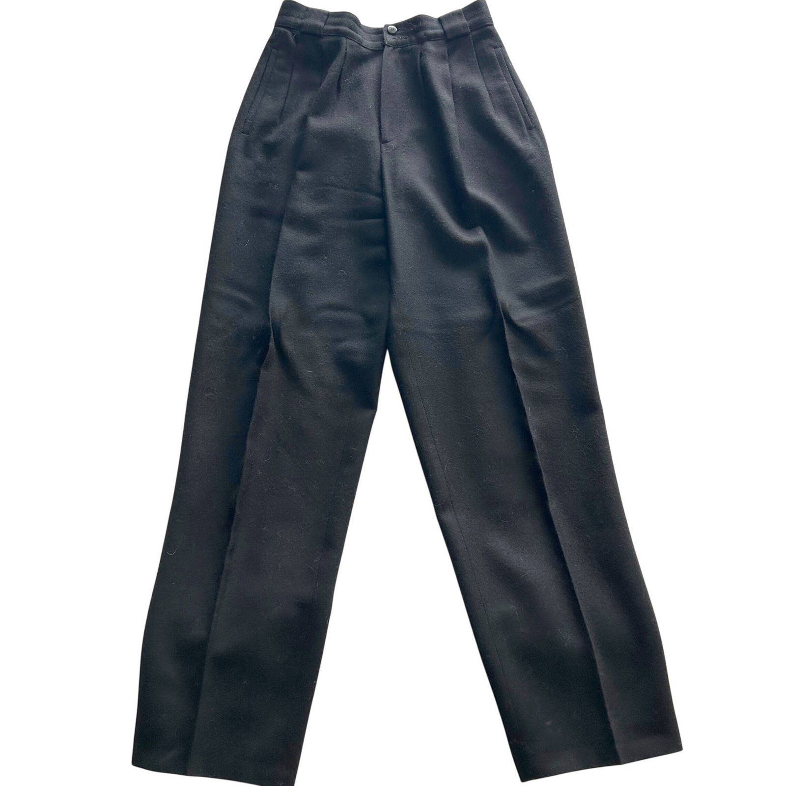 Womens Vintage 90s High Waisted Wool Trousers Black Pleated Giorgio Sant’ Angelo