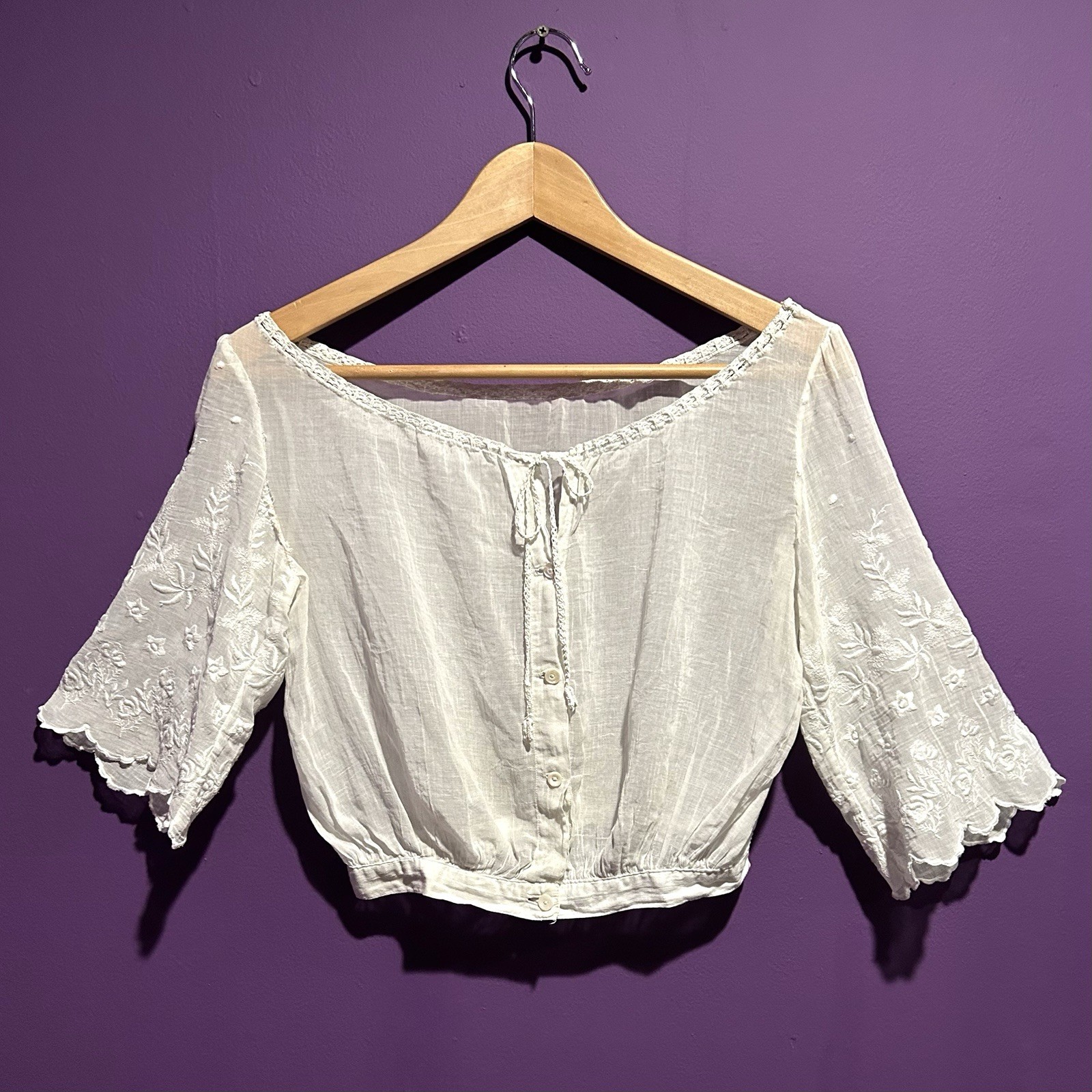 Antique Edwardian 1900s White Cotton Lawn Blouse Shirtwaist Embroidered Crochet
