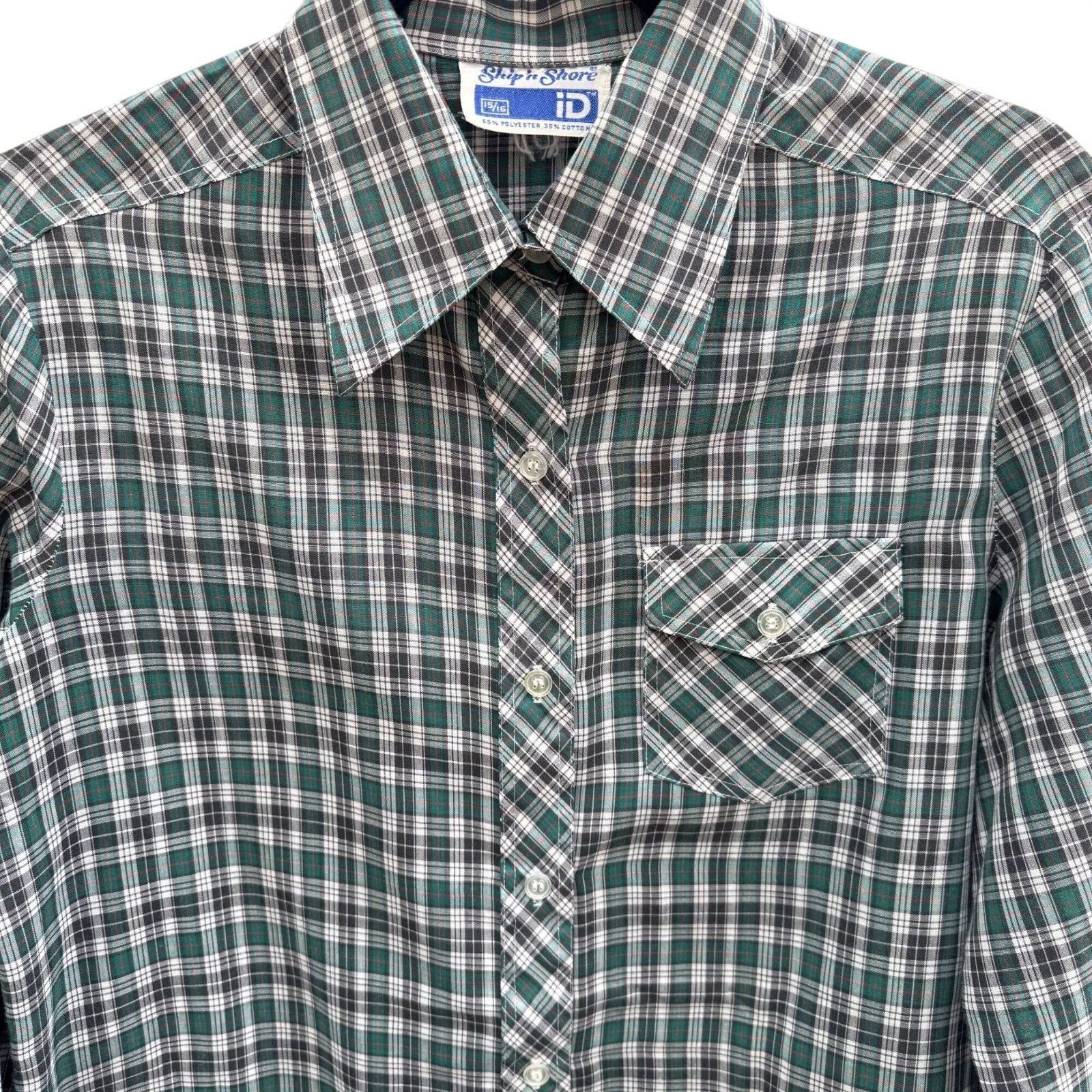 Ship N Shore Vintage 70s Plaid Tartan Long Sleeve Button Down Shirt Green Mens L