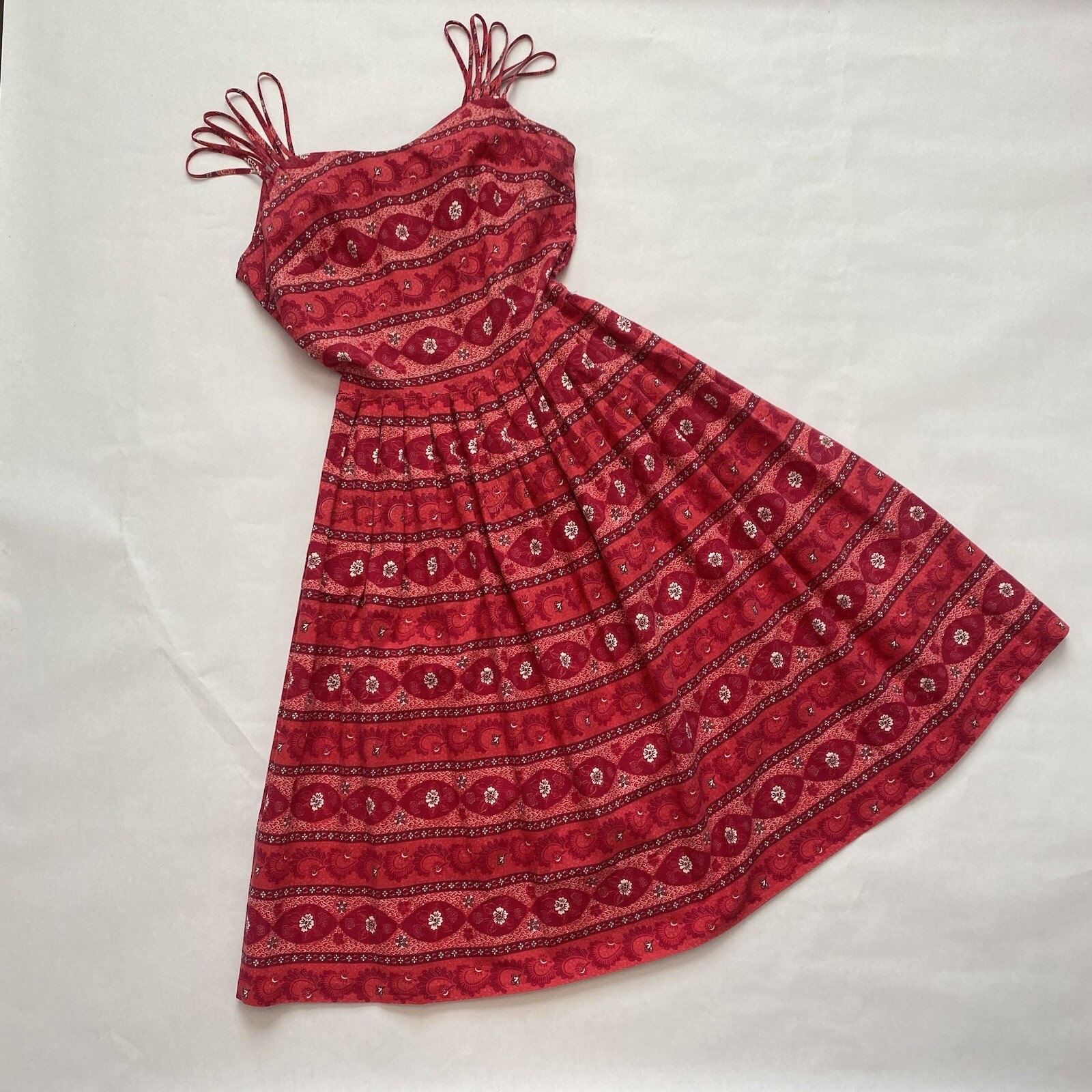 Vintage 50s 60s Red Floral Print Party Strappy Party Dress Rockabilly New Look