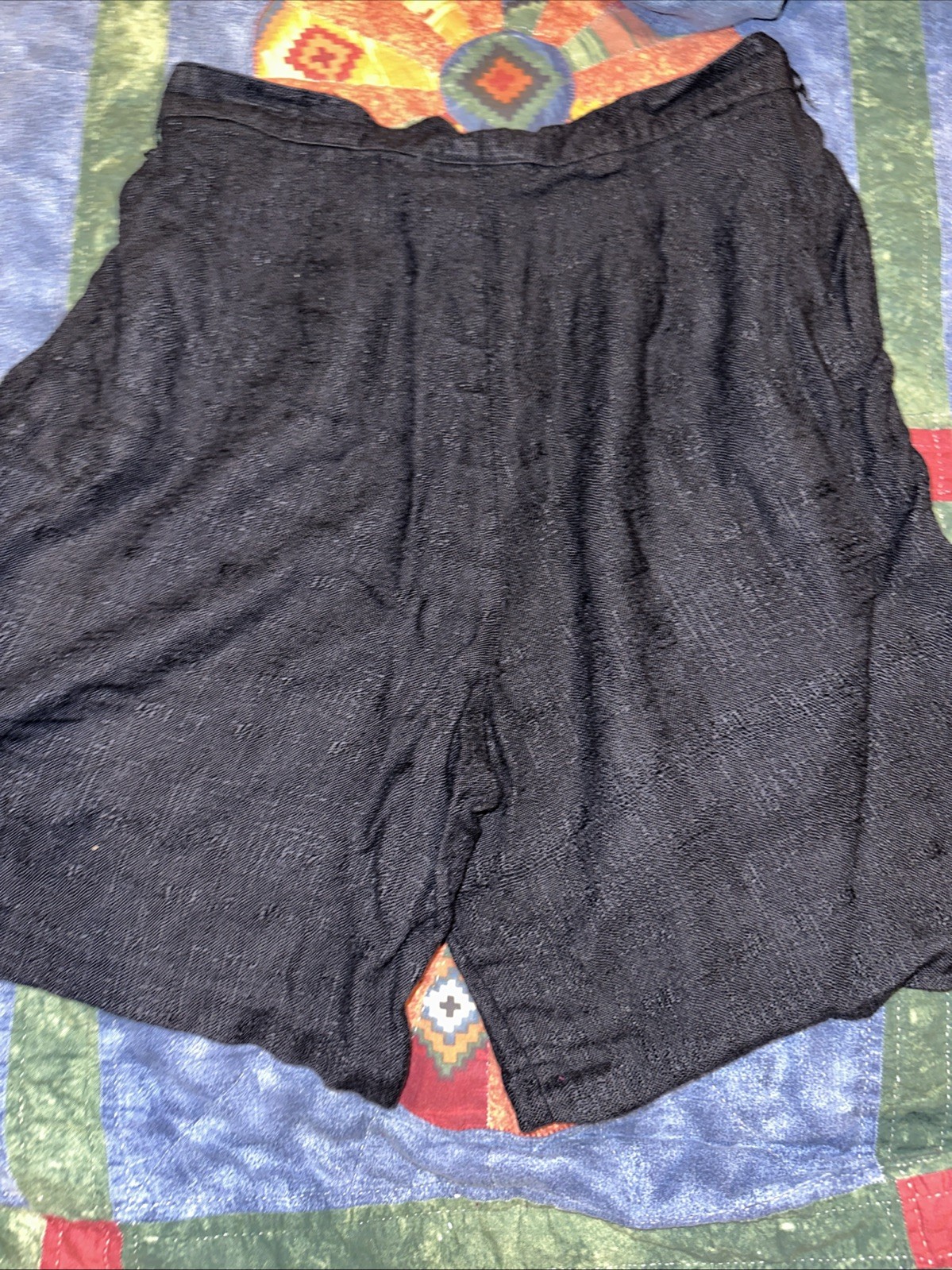 Vintage 80s Francine Browner Pleated Shorts Size 12 Black Linen Loose Waist 28