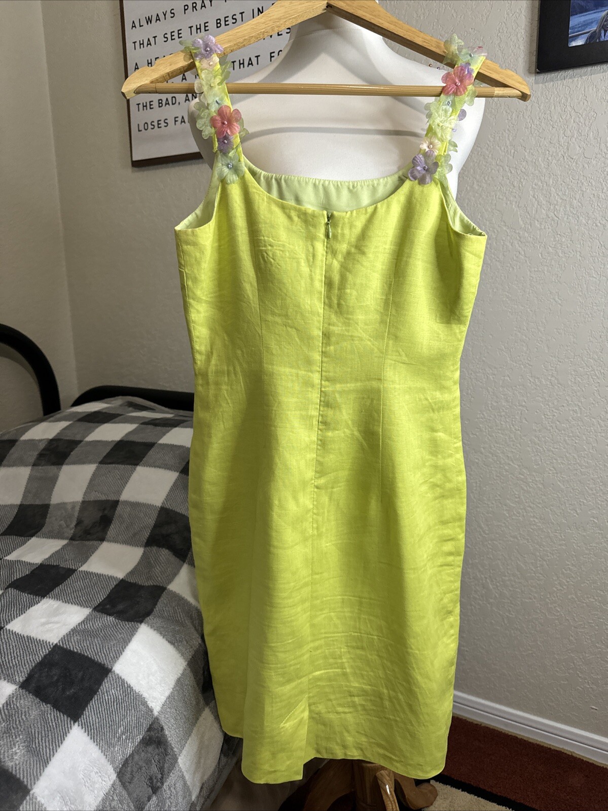 Vtg Althuser Dress Spring Linen Lime Green Xs-S
