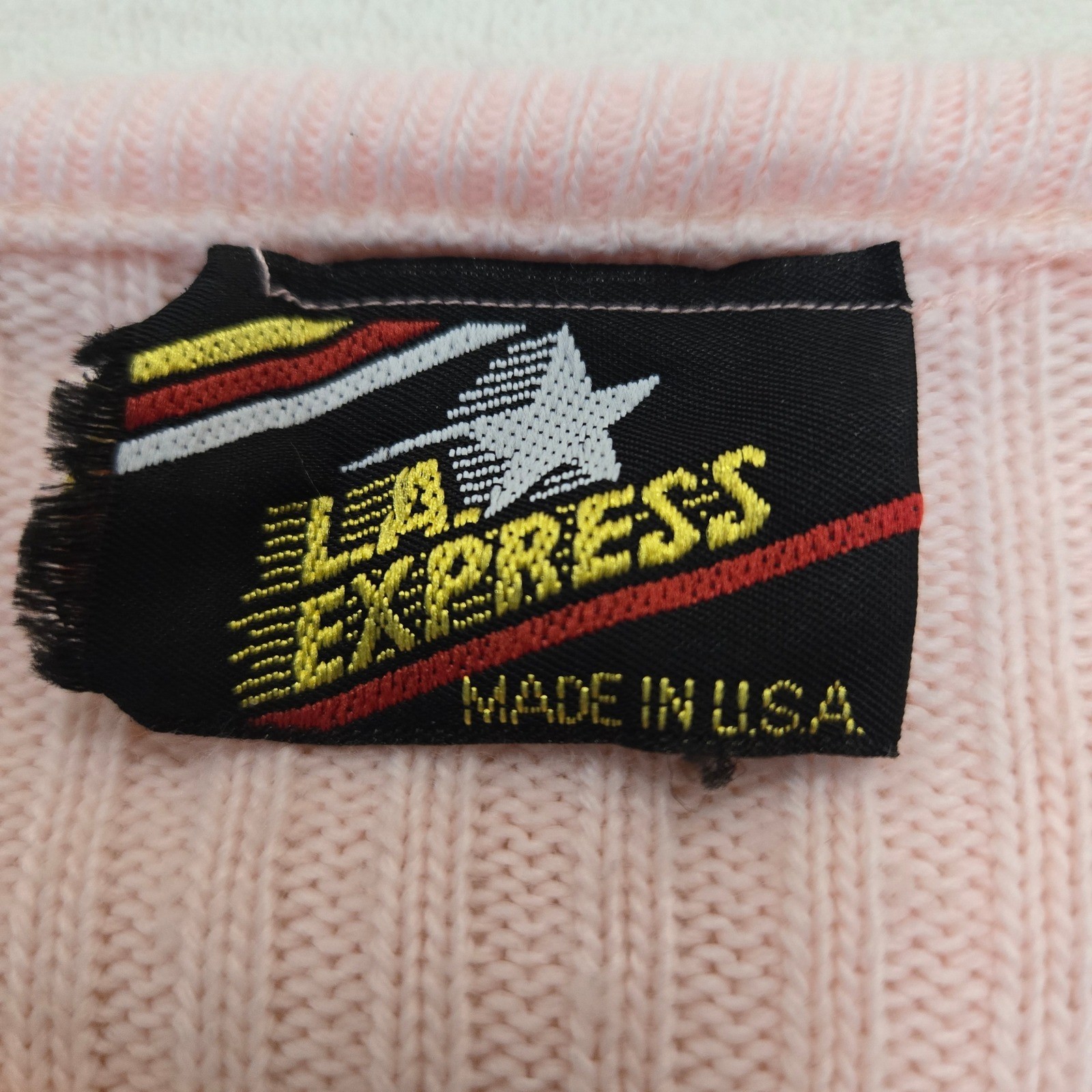 LA Express Vintage 90s Pink Ribbed Short Sleeve Knit Cardigan Tank Set Medium