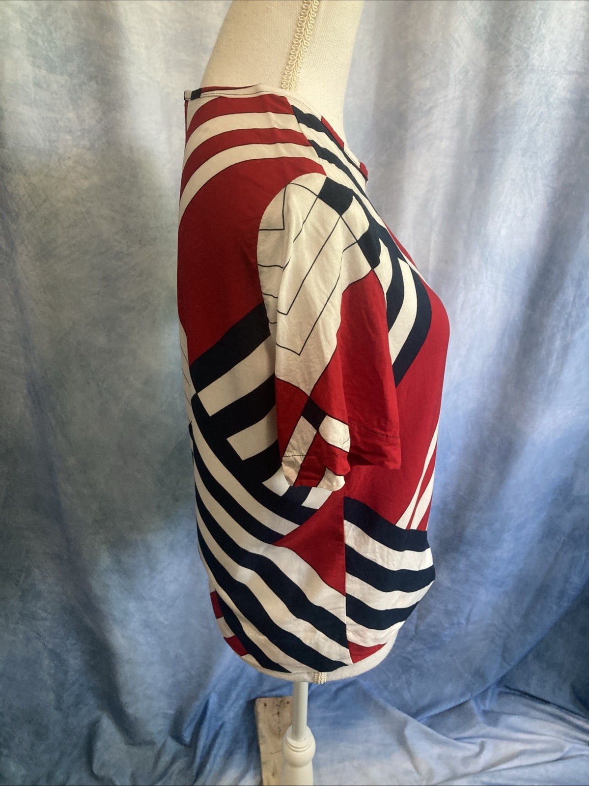 Vtg 80s 90s Blair Boutique Geometric Chevron Rayon Top Blouse XS Patriotic USA