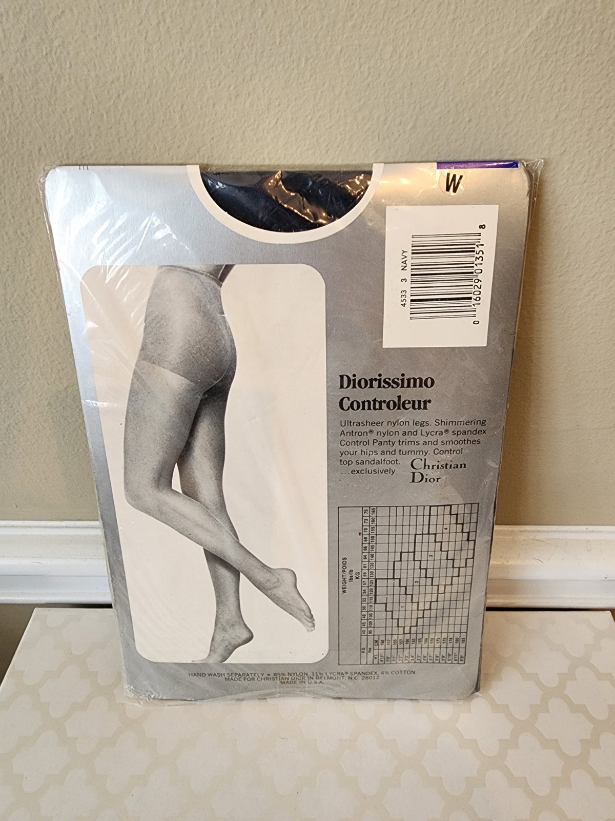 Vtg Christian Dior pantyhose 4533 Control Top Ultra Sheer Sandalfoot SZ 3 Navy