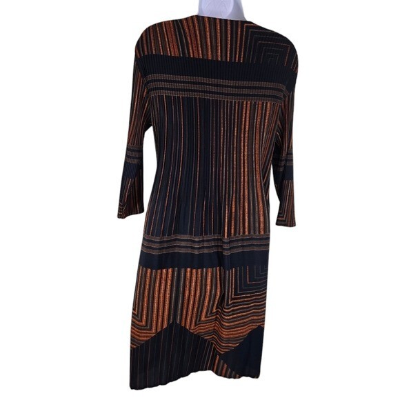 Vtg striped micro pleated long sleeve lagenlook art to wear dress Korea japan
