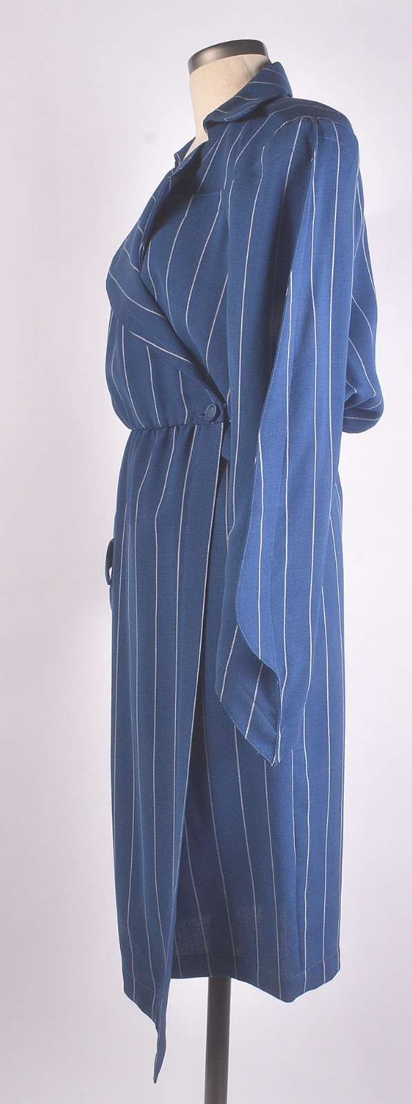 Vintage 80s THIERRY MUGLER Pinstriped Asymmetric Avant Garde Jacket Style Dress