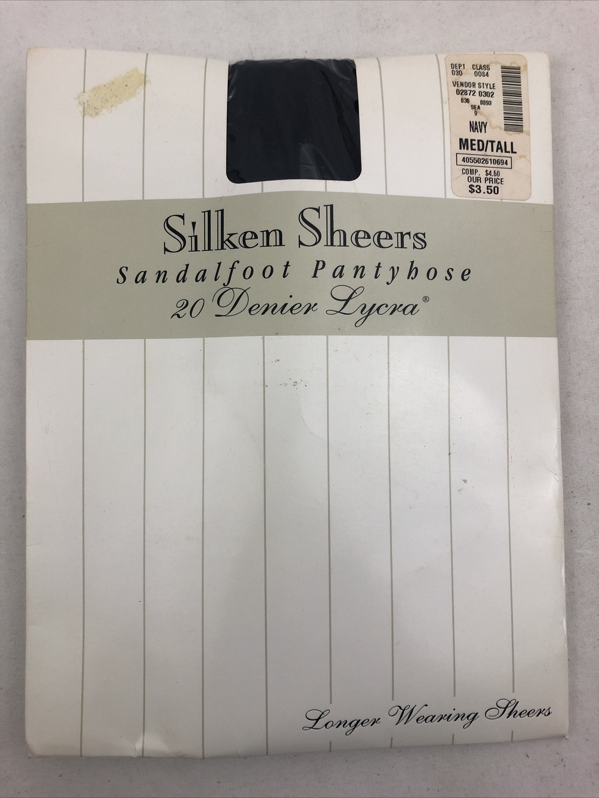 VINTAGE Pantyhose Sandalfoot Control Top Silken Sheers Nylon Med/Tall Navy