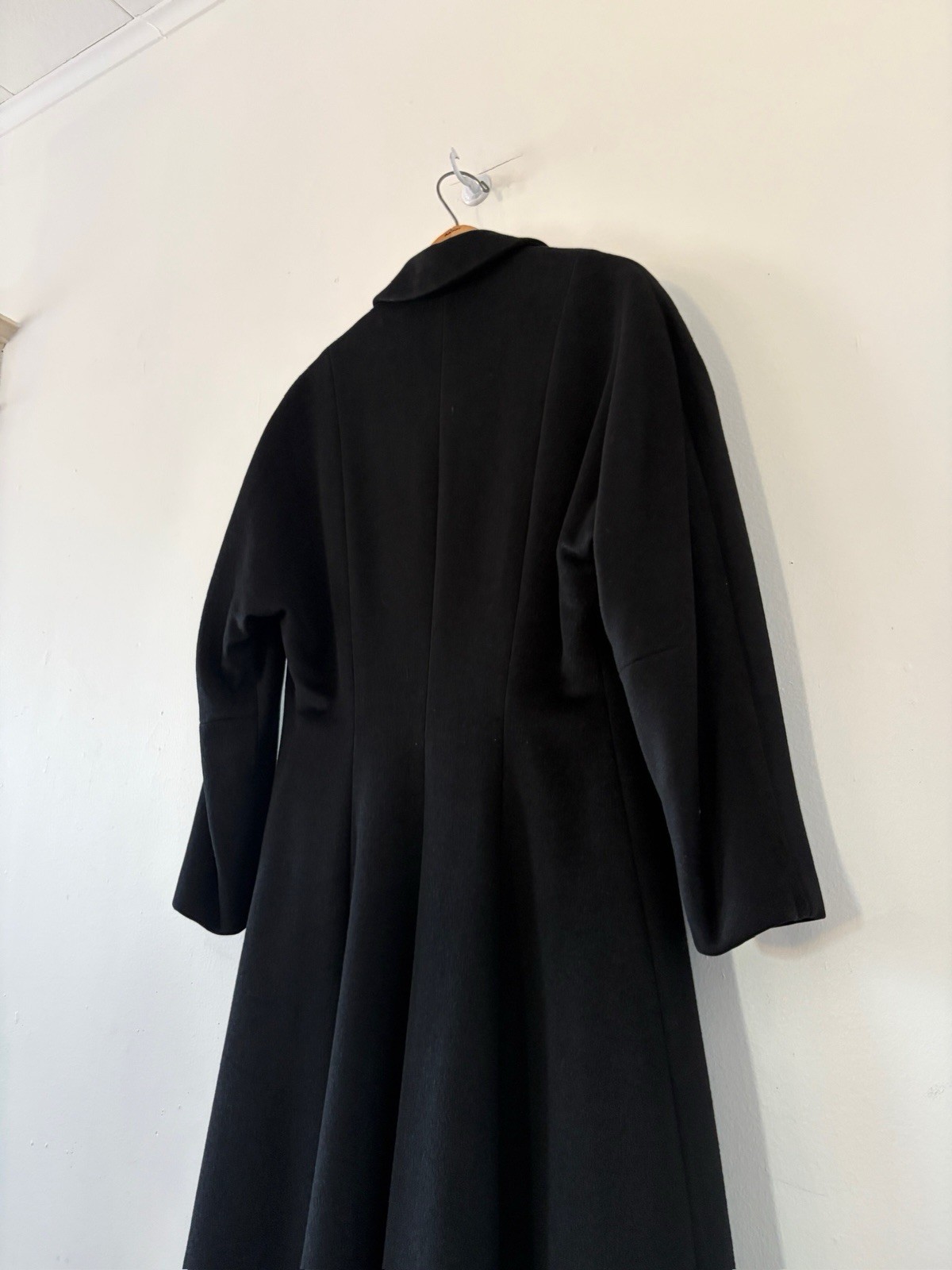 Vintage 1950s Black Wool Swing Coat Dress Princess Line Appliqué Formal New Look