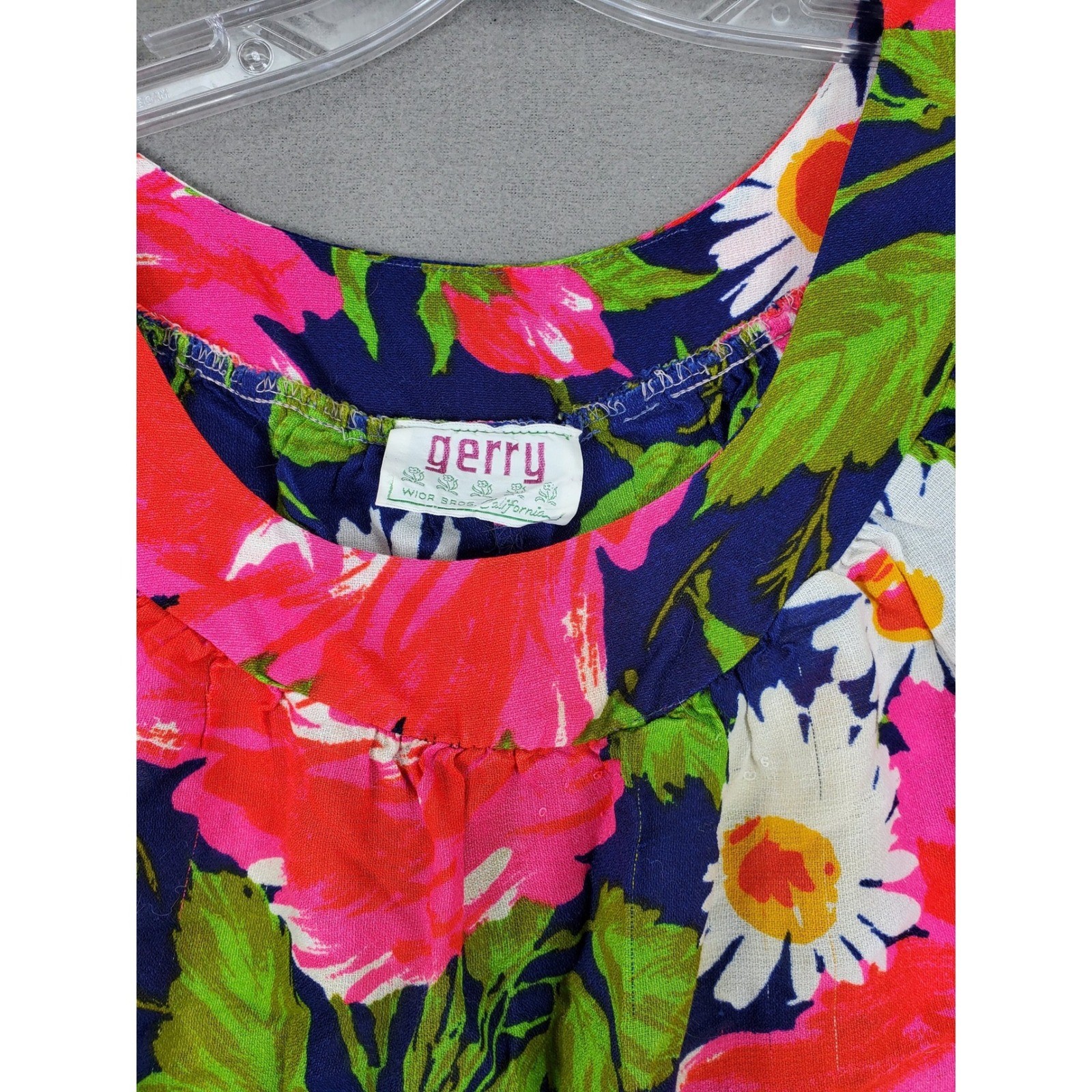 Gerry Muu Muu Sz L/XLNavy Blue Floral Vintage 60s 70s Barkcloth Nightgown Dress
