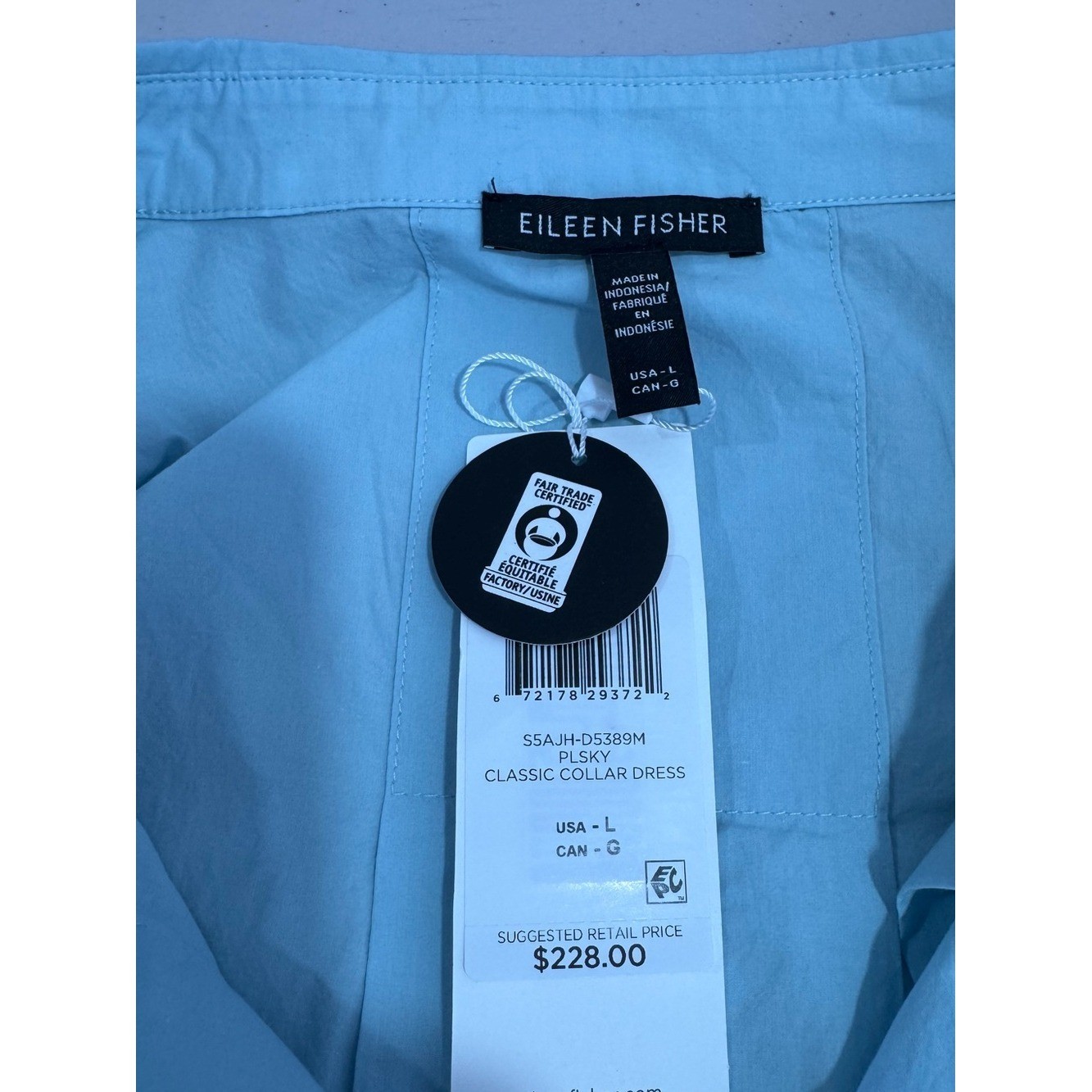 NWT Eileen Fisher Women Classic Collar Dress Blue Size Large