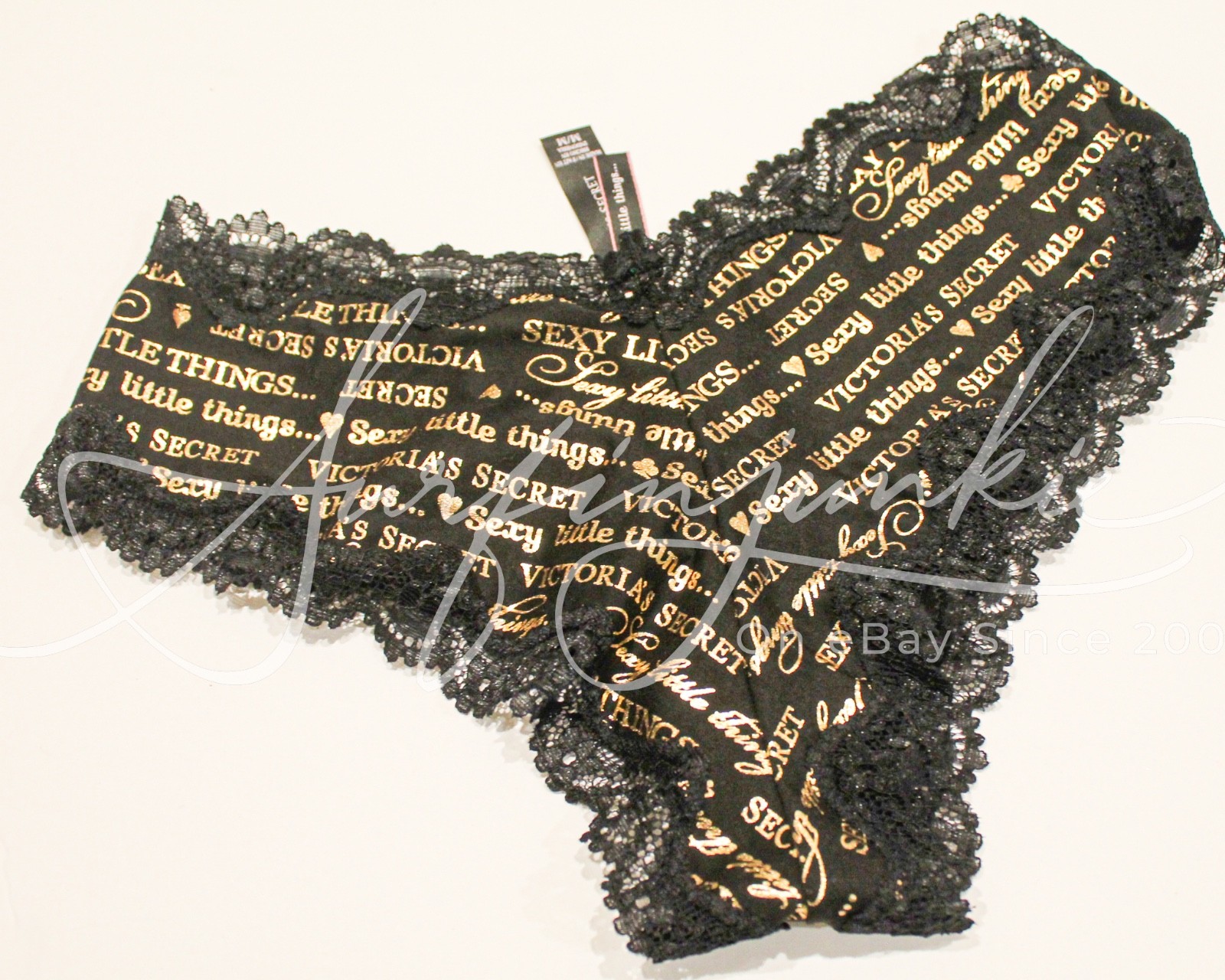 Victoria Secret Vintage Panties Medium Cheeky Black Sexy Little Things Word Gold