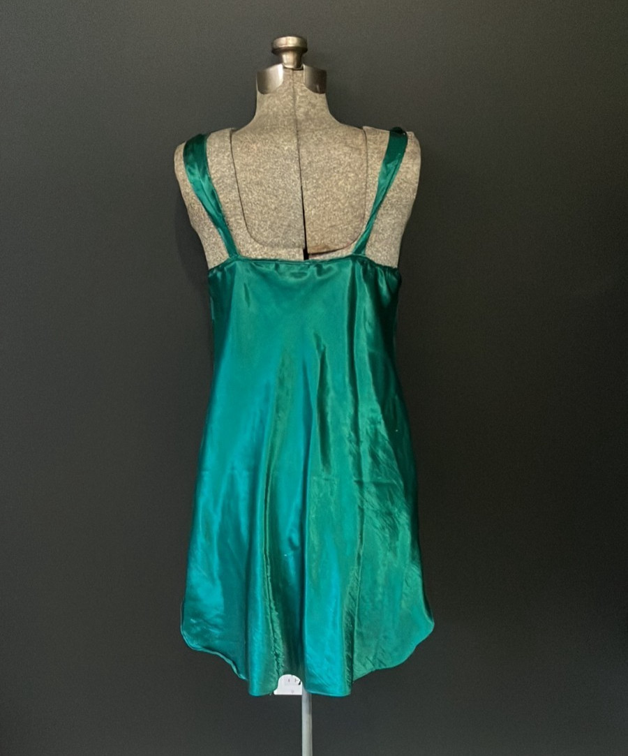 Vintage Adonna Green Satin Slip NIghtwear Dress Size 34 1990s 2000s