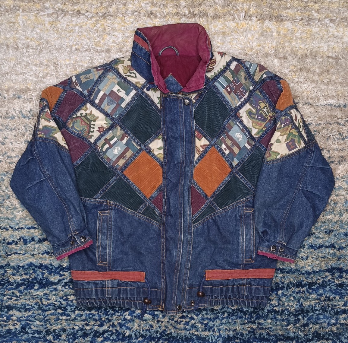 Vintage IZZI Patchwork Denim Corduroy Jacket Womens Size L 12/14