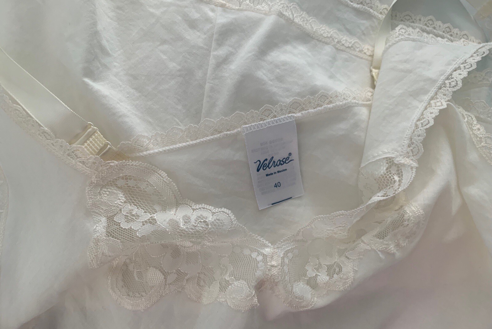 Vintage Womens Cream Cotton Camisole By Velrose Size 40 Lace Trim Lingerie