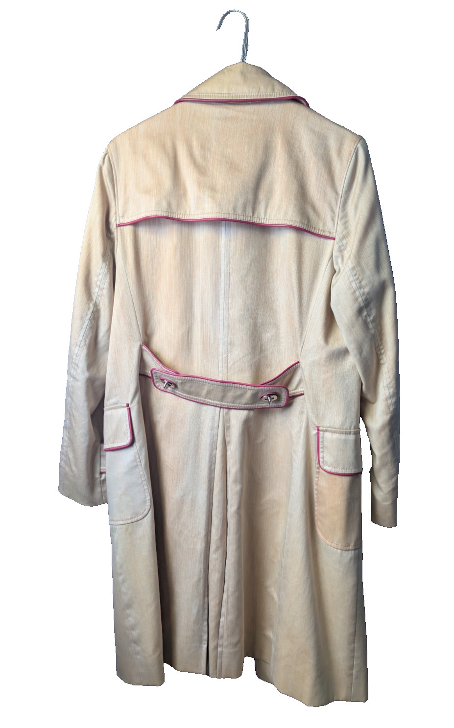 Coach Trench Coat Size 6 Tan Cotton Legacy Polka Dot Multi Lining Pink Trim READ
