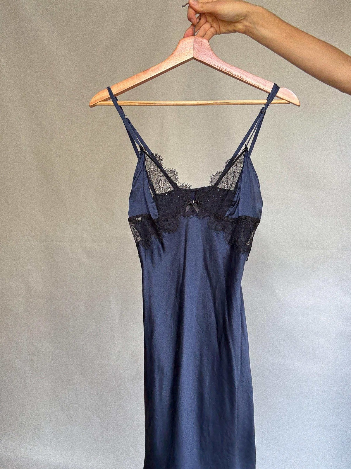 Navy blue 100 % silk slip dress, Sexy lace romantic lingerie, evening date night