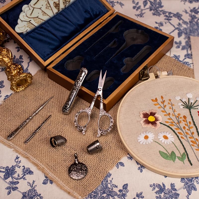 Vintage Embroidery Scissors Kit – Victorian Needlework Set with Thimble, Thread