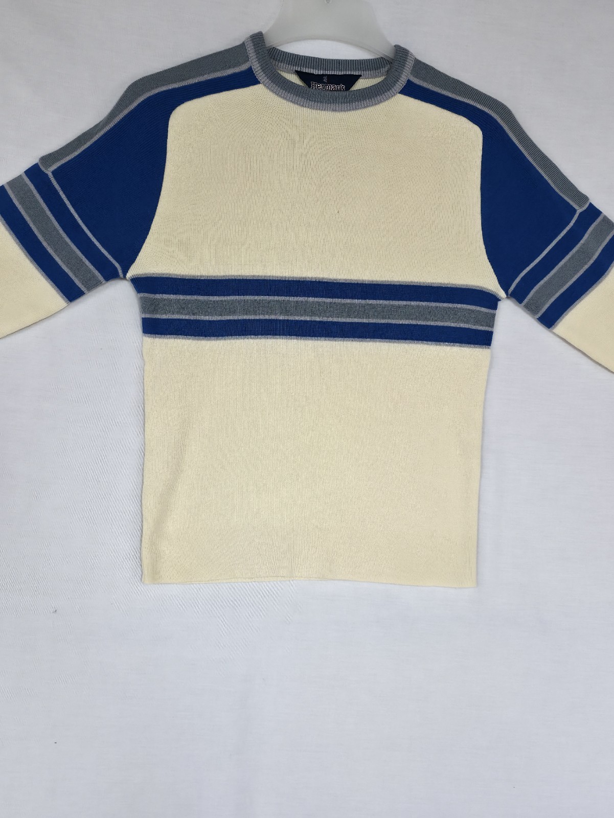 Vtg Herman’s Ladies Blue/Ivory Striped Wool Blend Ski Snowboard Sweater Sz L