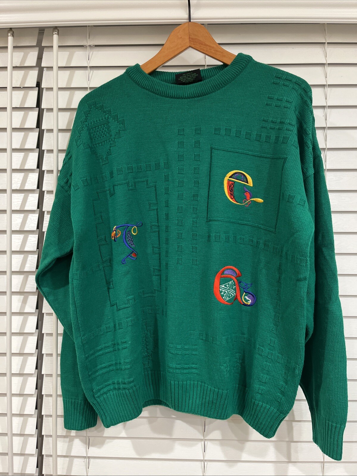 Emerald Isle Ireland Kelly Green St. Patty Nordic Irish Rainbow Sweater L