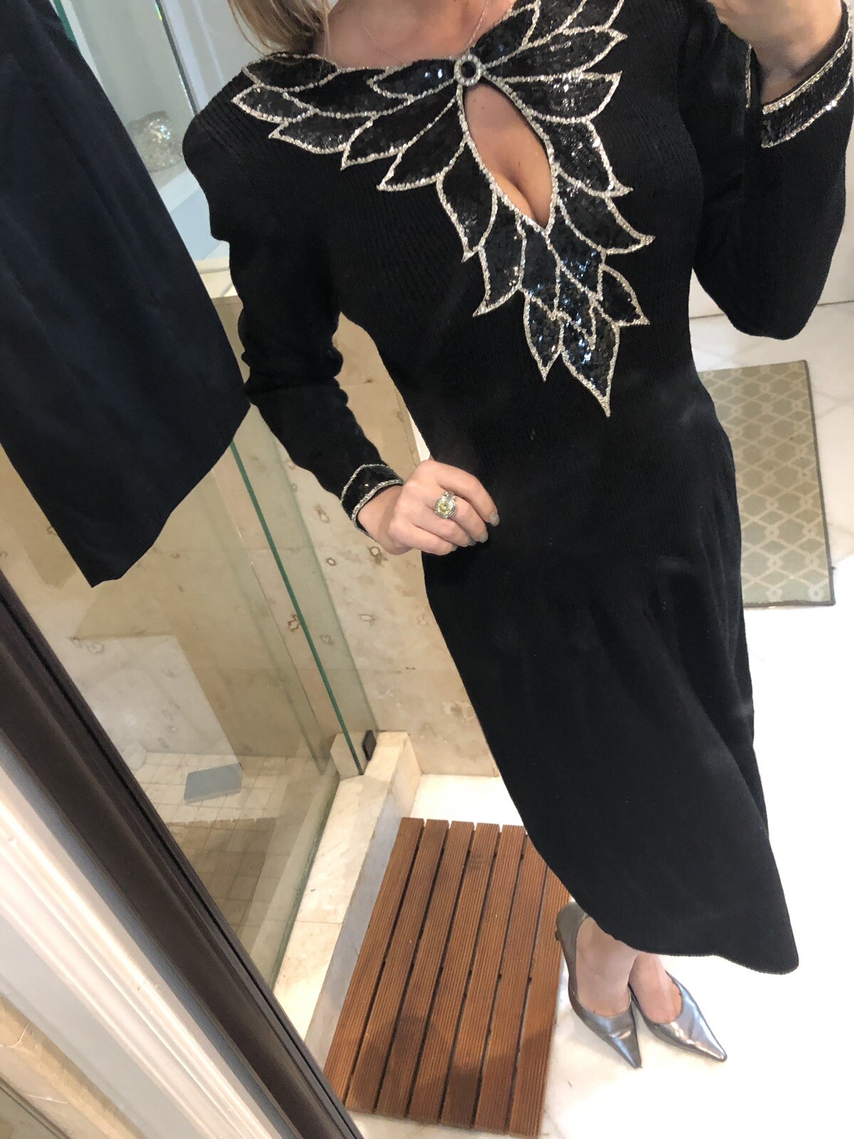 VTG Saks Fifth Cutout Sexy Embellished Sweater Dress DON SAYRES WELLMORE S M