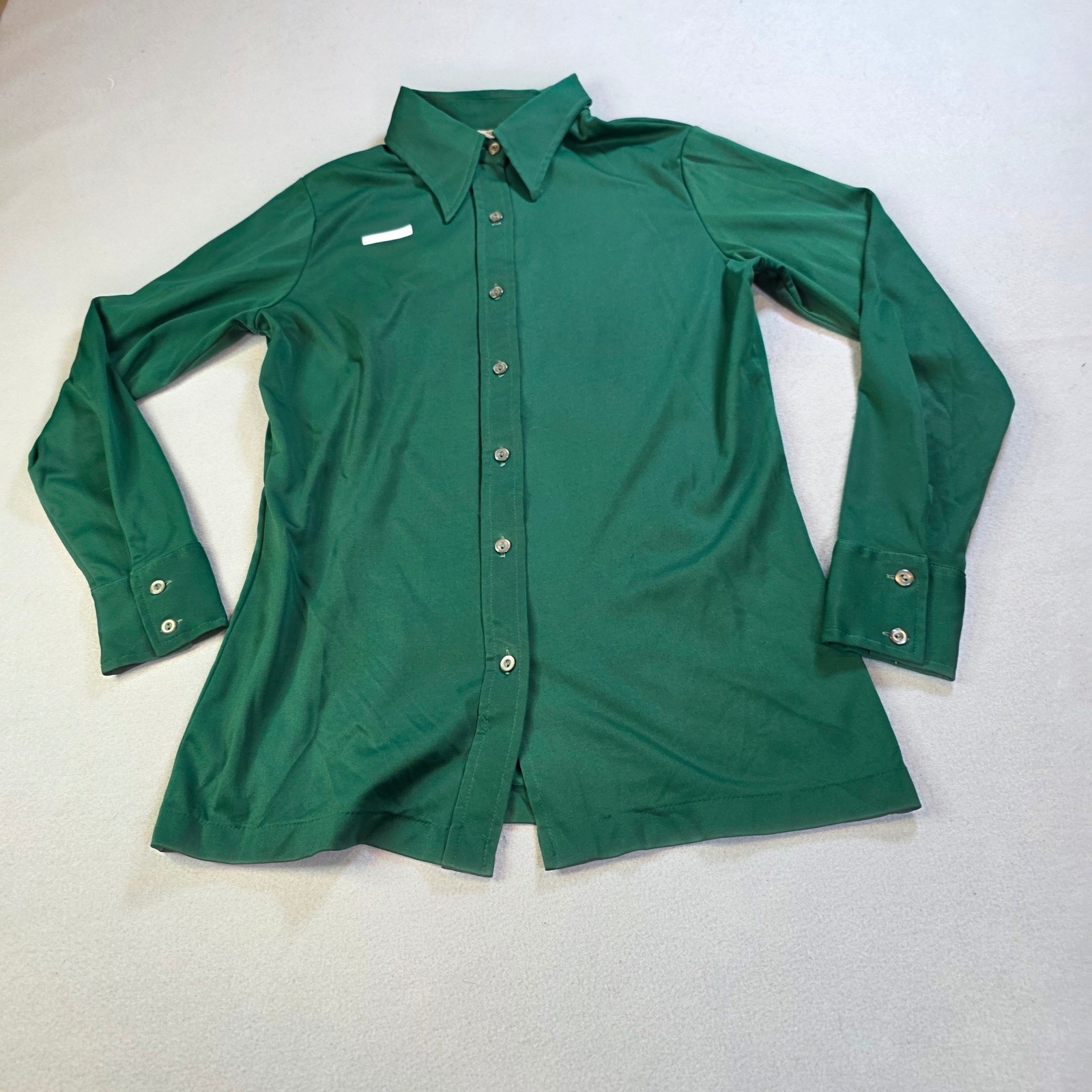 Vintage Montgomery Ward Green Polyester Dagger Collar Button Down Shirt Size 14