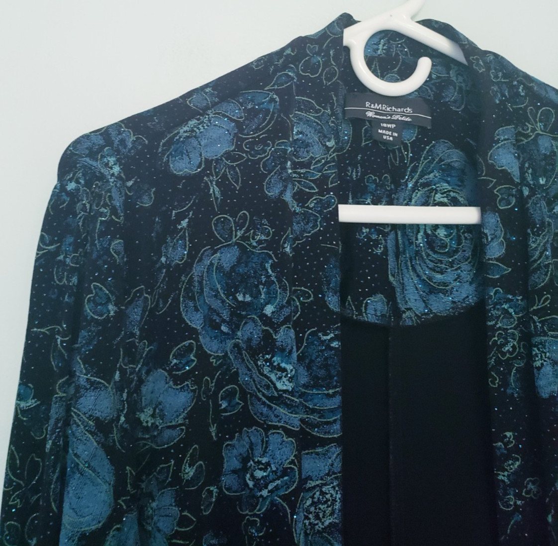 Vtg R&M Richards Womens Petite 18W Swing Jacket Open Front Floral Evening