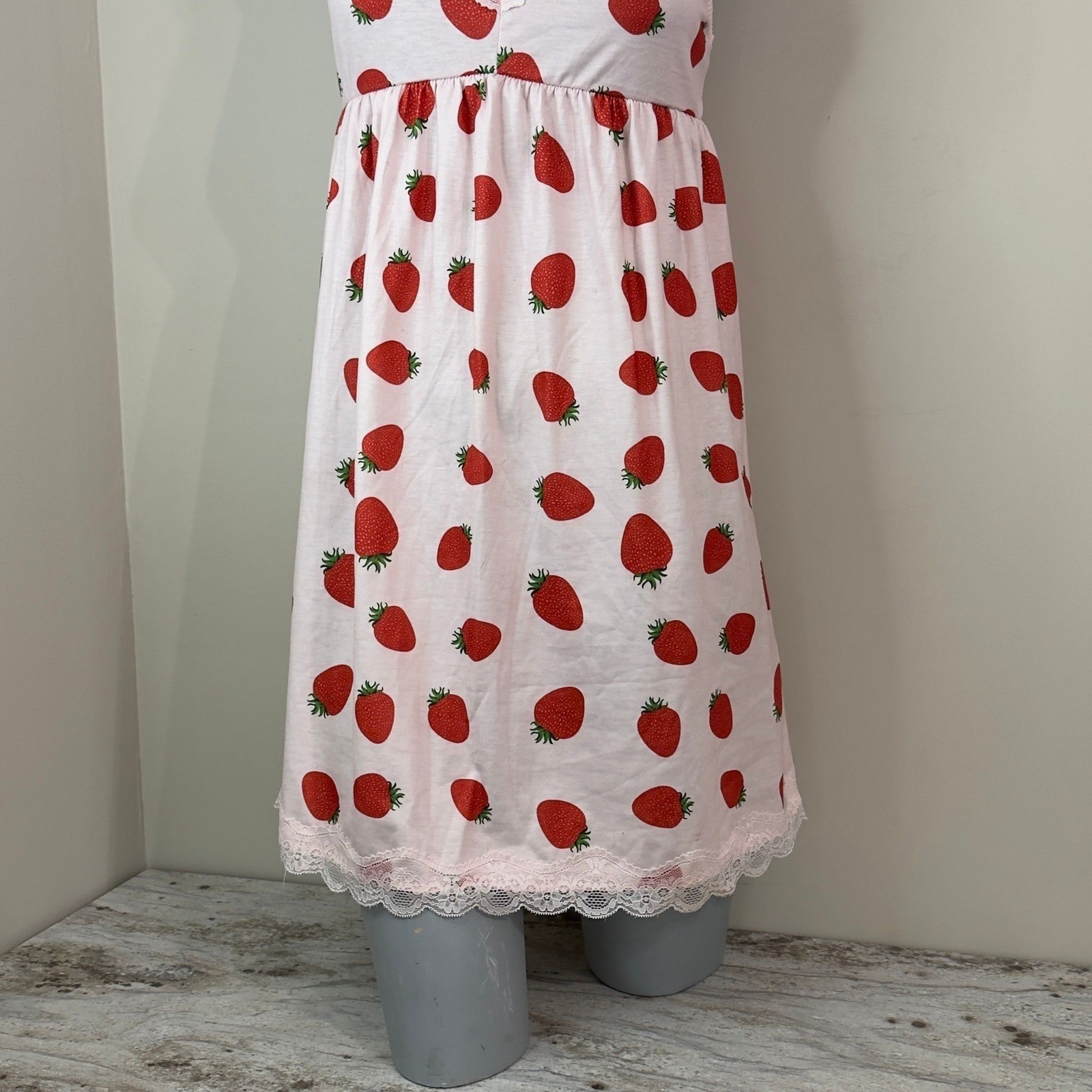 AVIDLOVE Strawberry Print Nightgown Slip Dress Pink White Size M