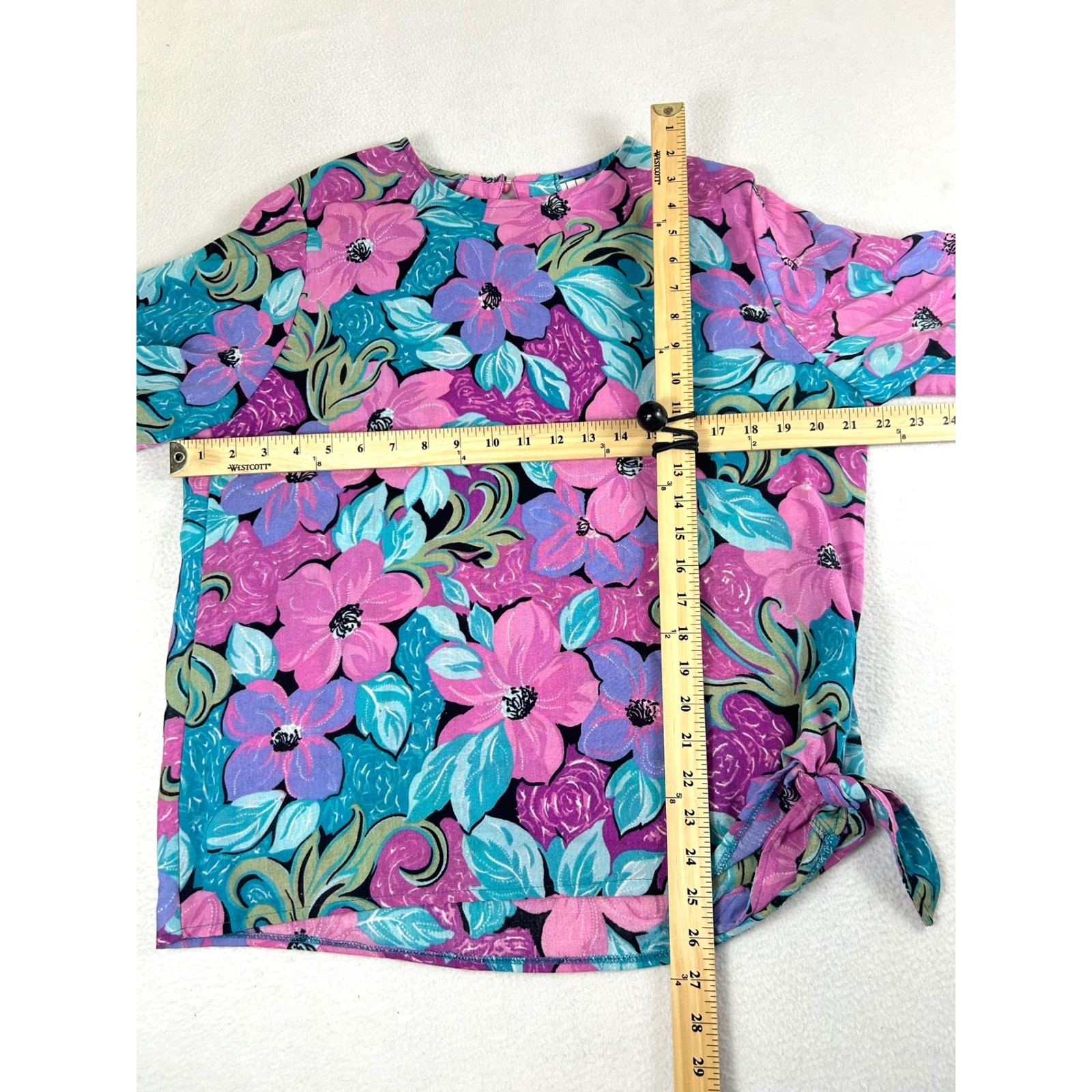 The American Collection Floral Top Women Size 12 Pink Vintage Side-Tie Blouse